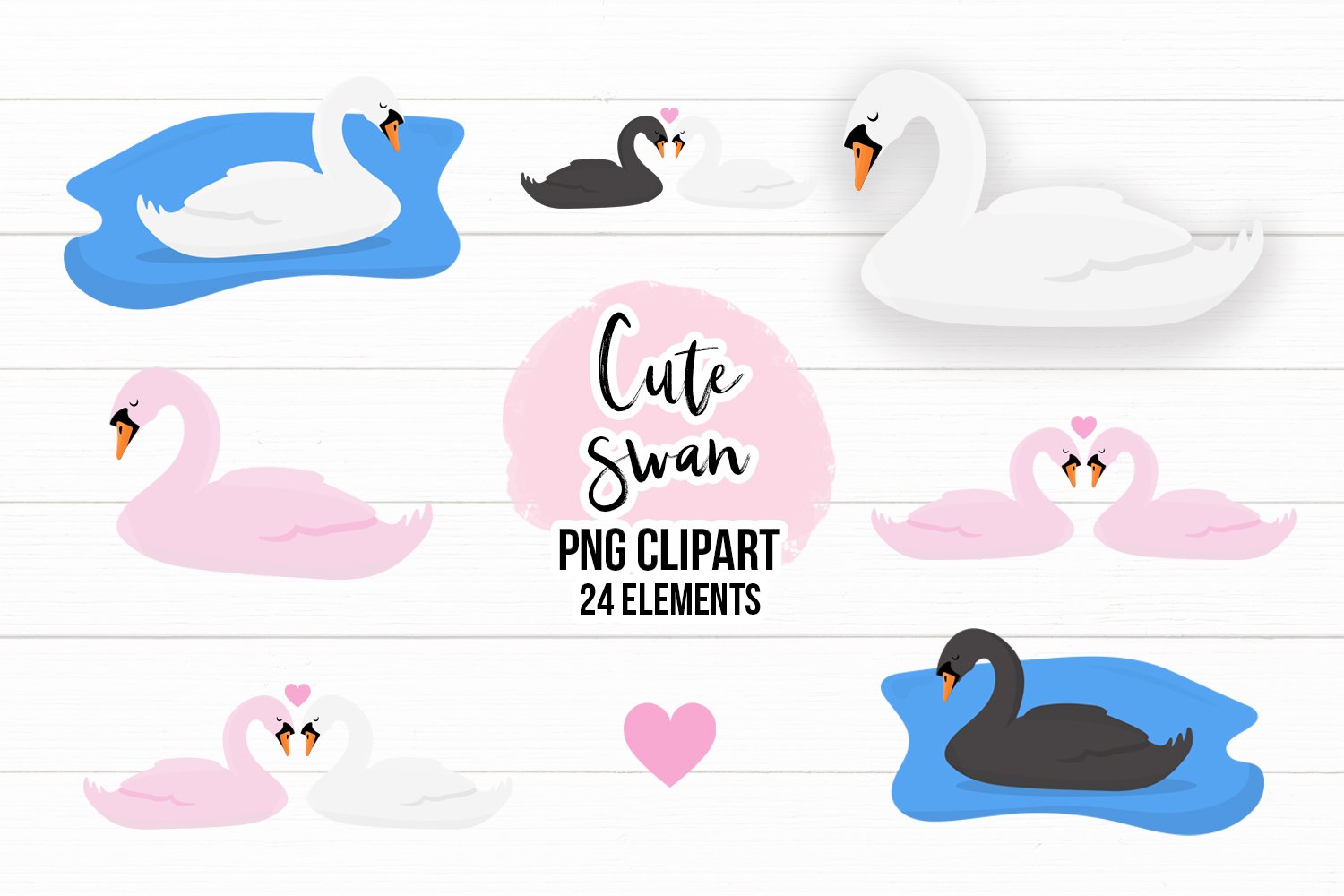 Cute Swans PNG Clipart Set - Swan Clipart