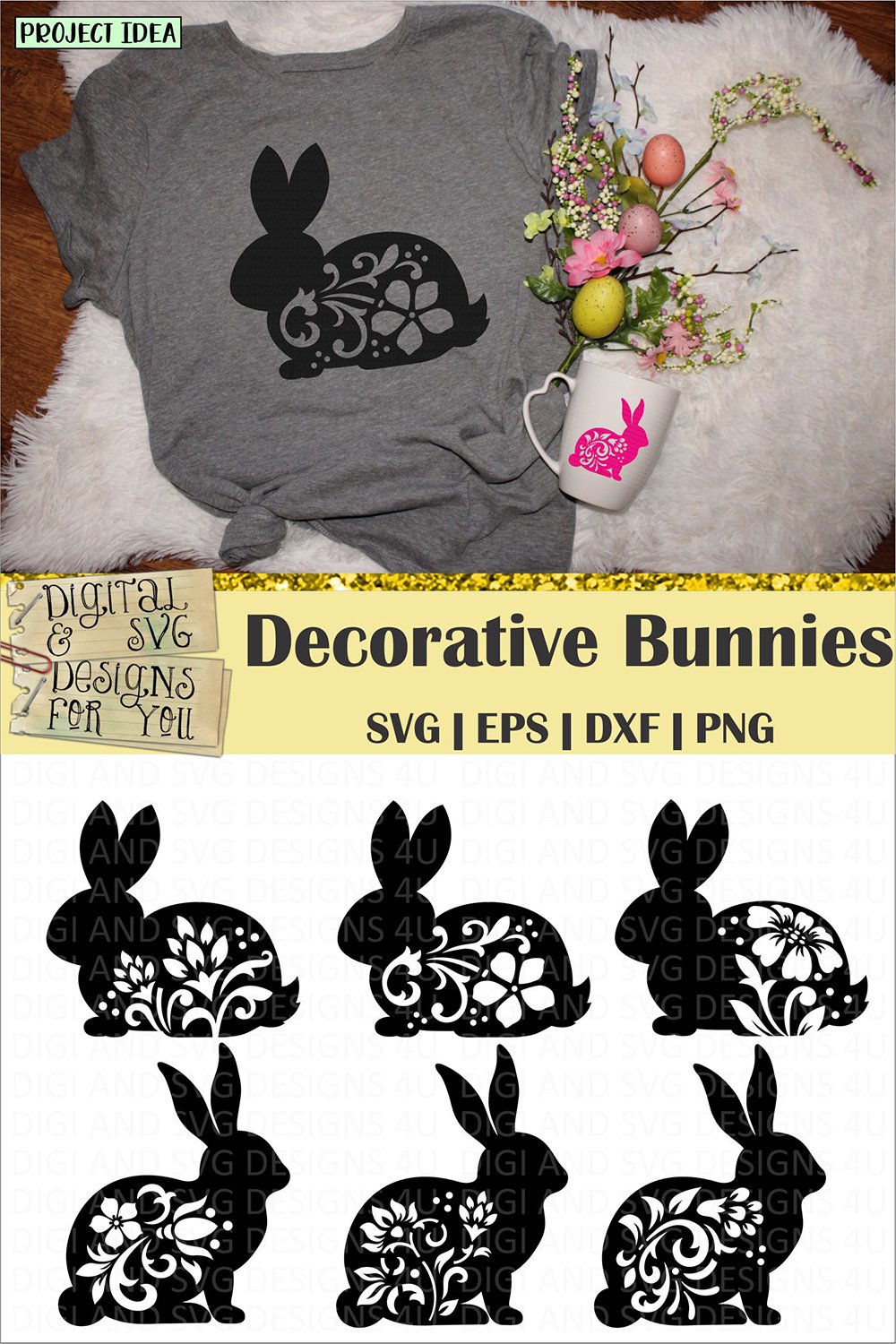 Decorative Bunnies | Bunny silhouettes | Rabbits SVG