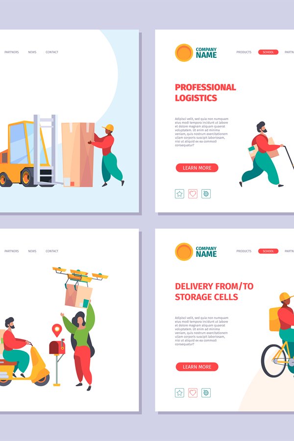 Delivery service landing. Postman deliver mail packages cust