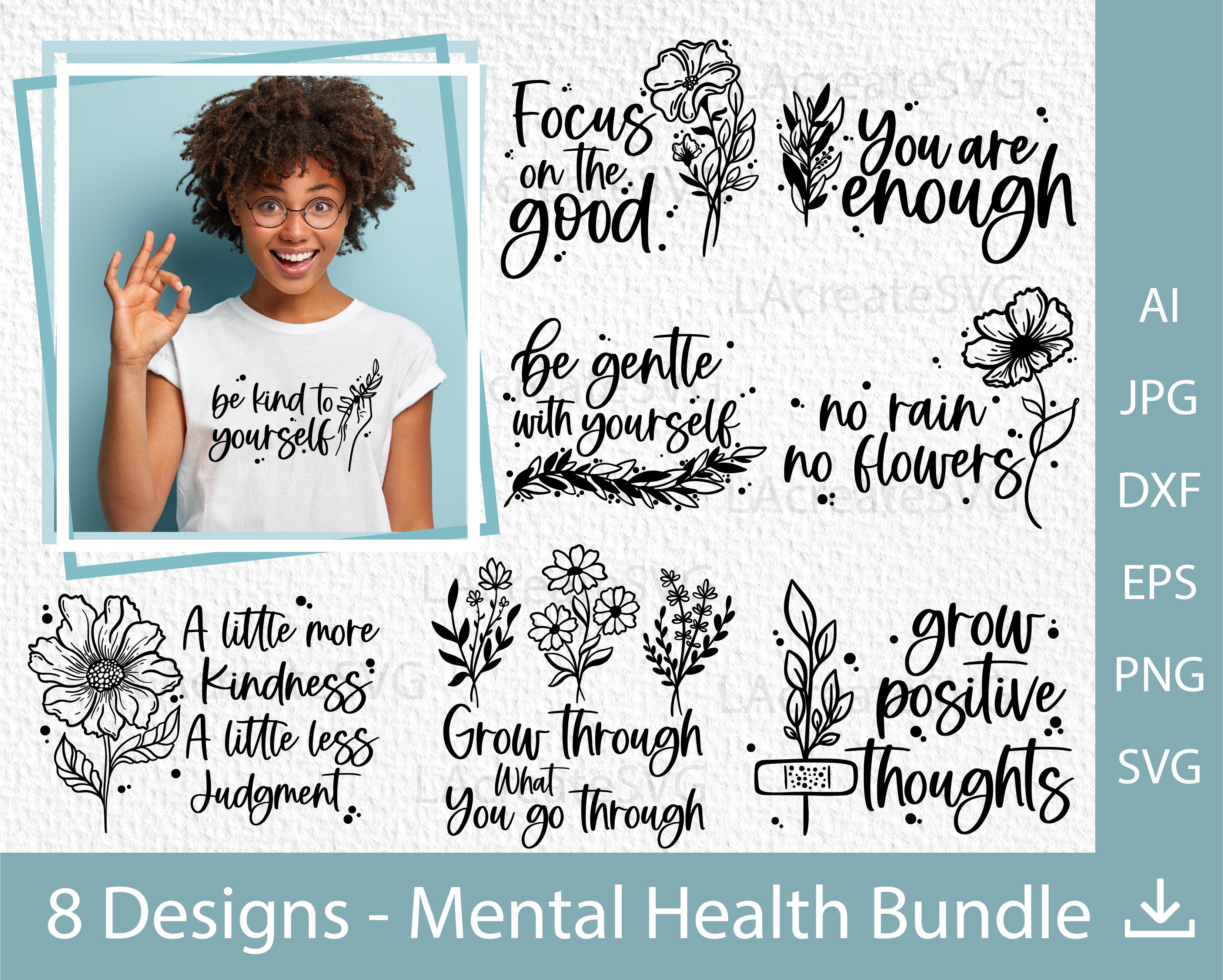 Positive affirmations SVG - 8 Designs Mental health quotes