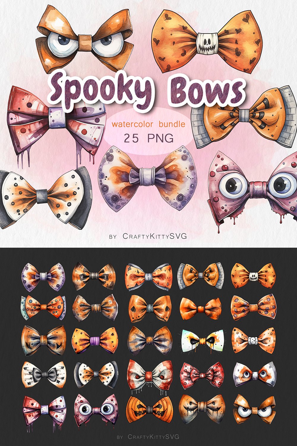 Halloween Bow Ties PNG Clipart, Watercolor Bows (2894156)