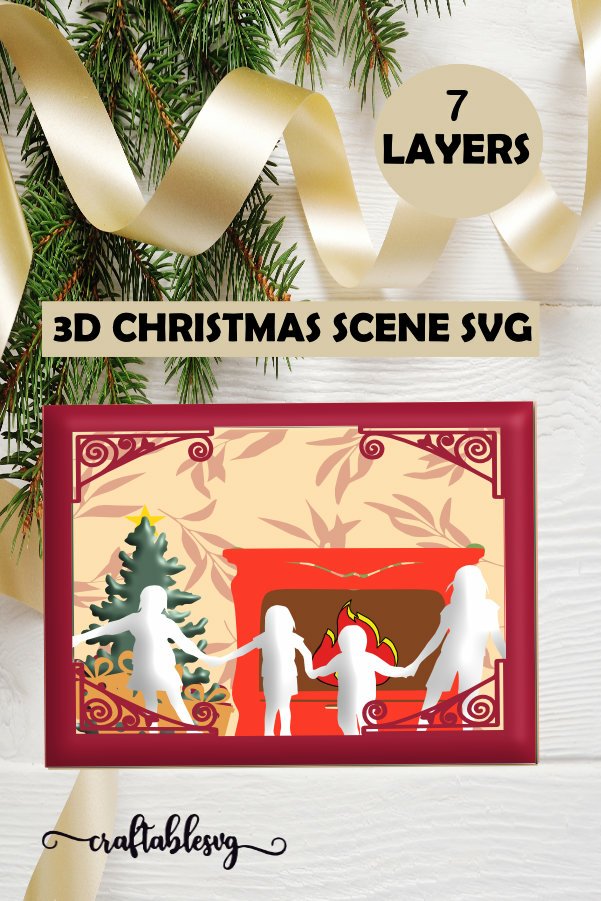 Family Christmas Scene 3D Layered SVG