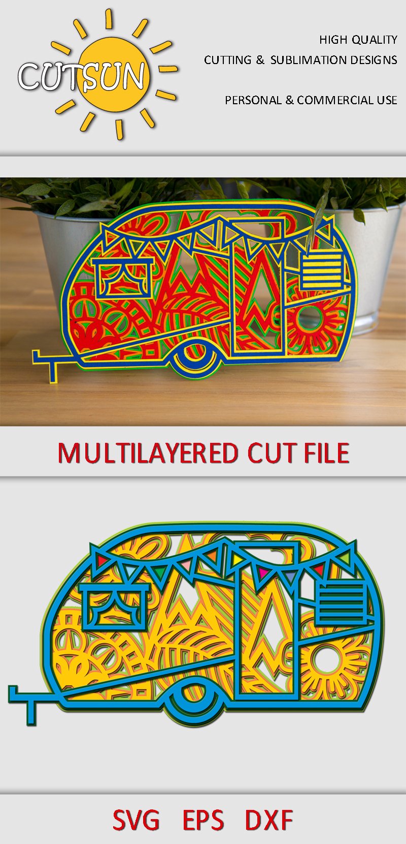 Camper SVG | 3D Layered Camper Mandala SVG 5 layers