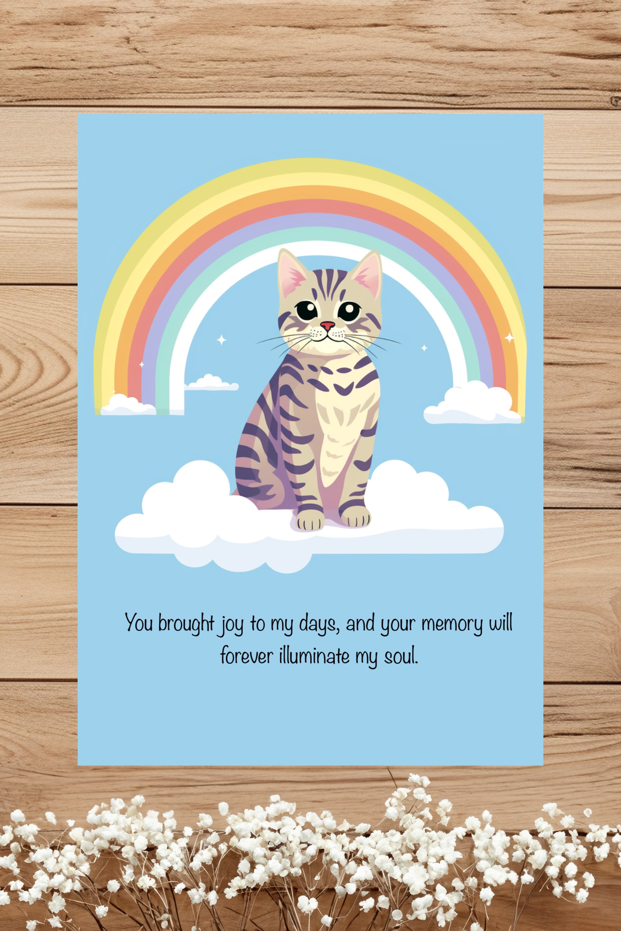 Tabby cat card. Pet sympathy card for print.