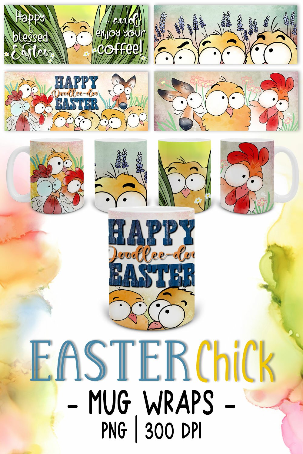 Cute Easter Chick Mug Sublimation Designs | Spring Mug Wraps