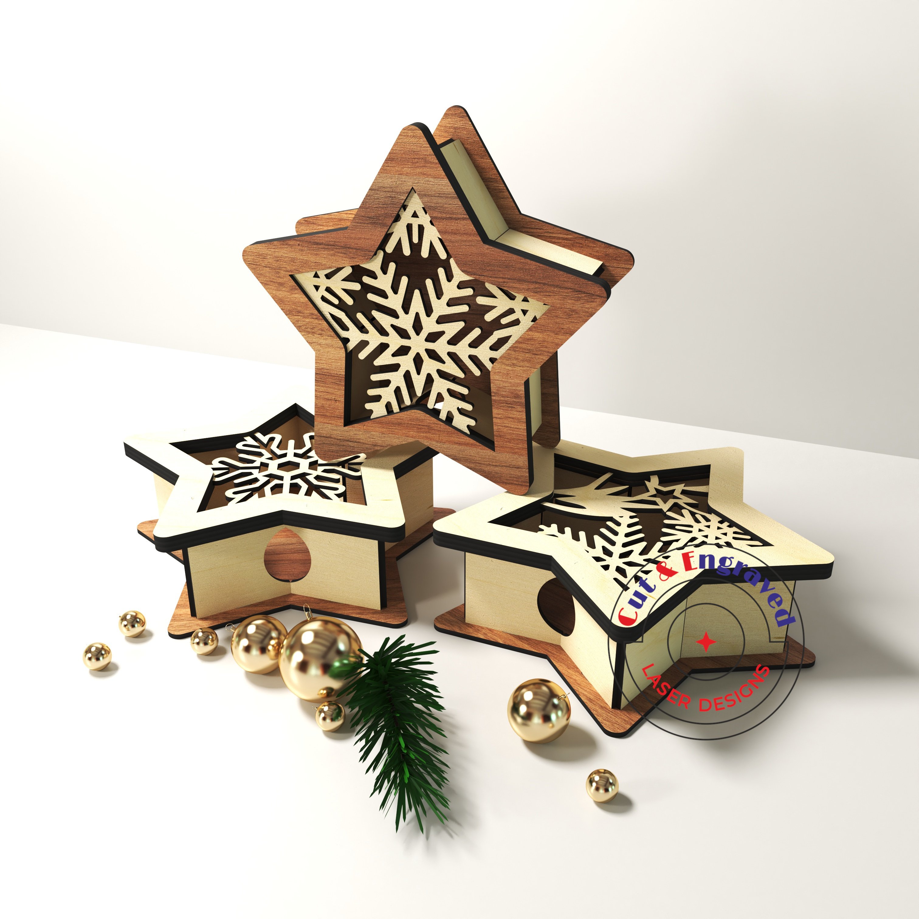 Christmas light box, star shaped. Glowforge ready.