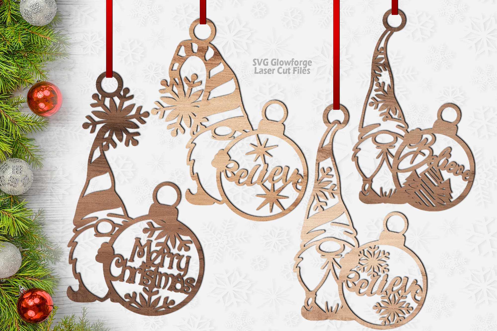 Gnome Ornament SVG Bundle | Christmas SVG Laser Cut Files