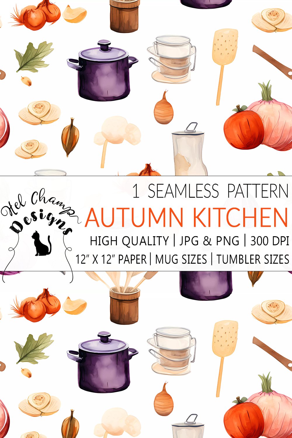 Scrapbooking paper with autumn vintage kitchen tools design