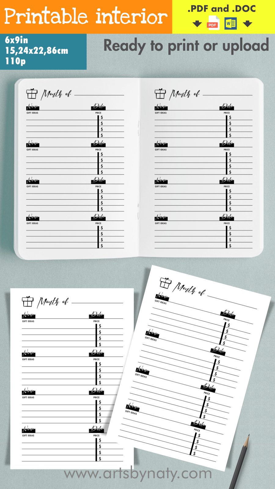Elegant Birthday Dates and Gift Ideas printable notebook