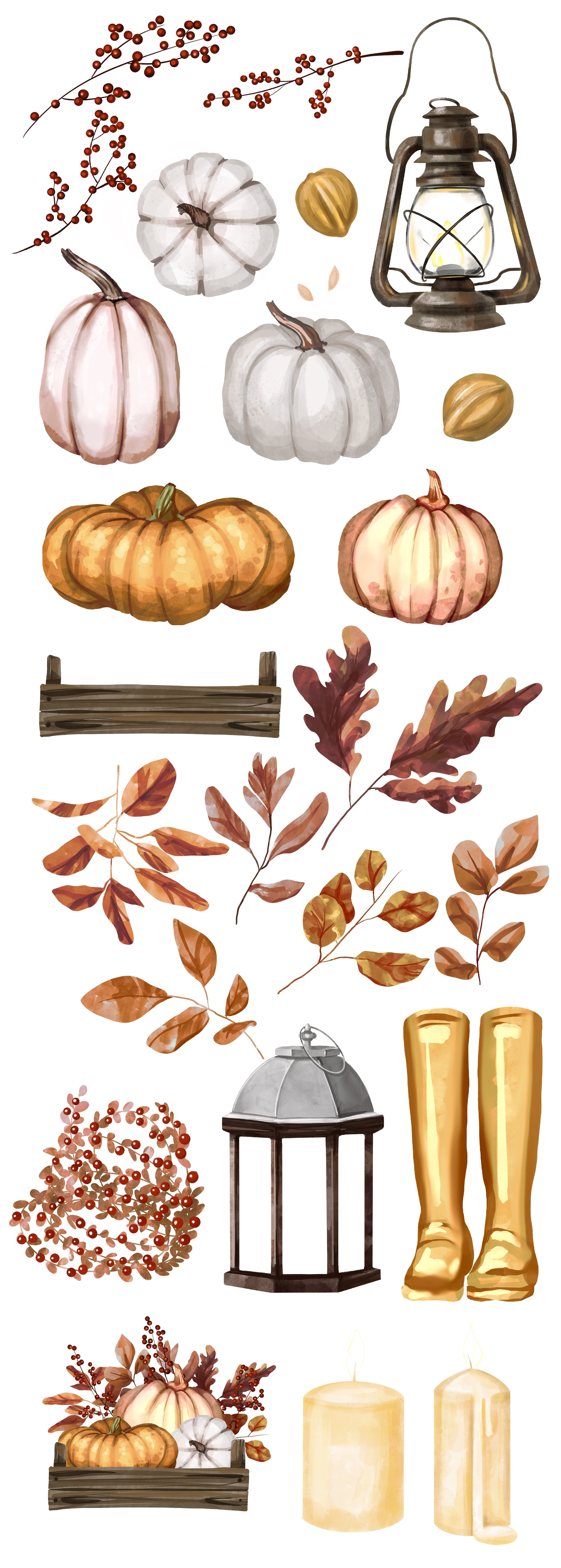 Halloween watercolor clip art. Autumn pumpkins (1548746) | Clipart