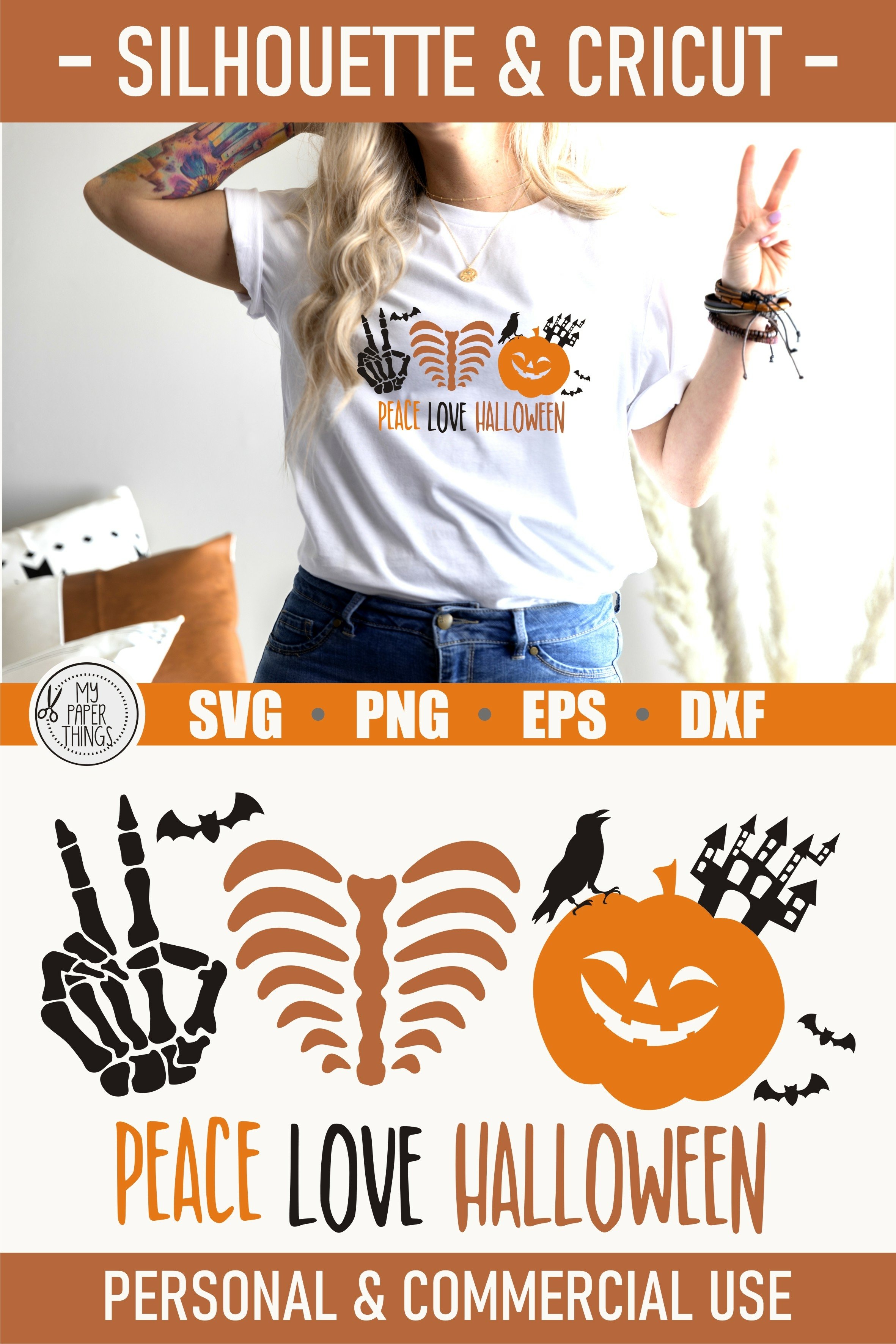 Peace Love Halloween SVG and Pumpkin sublimation PNG