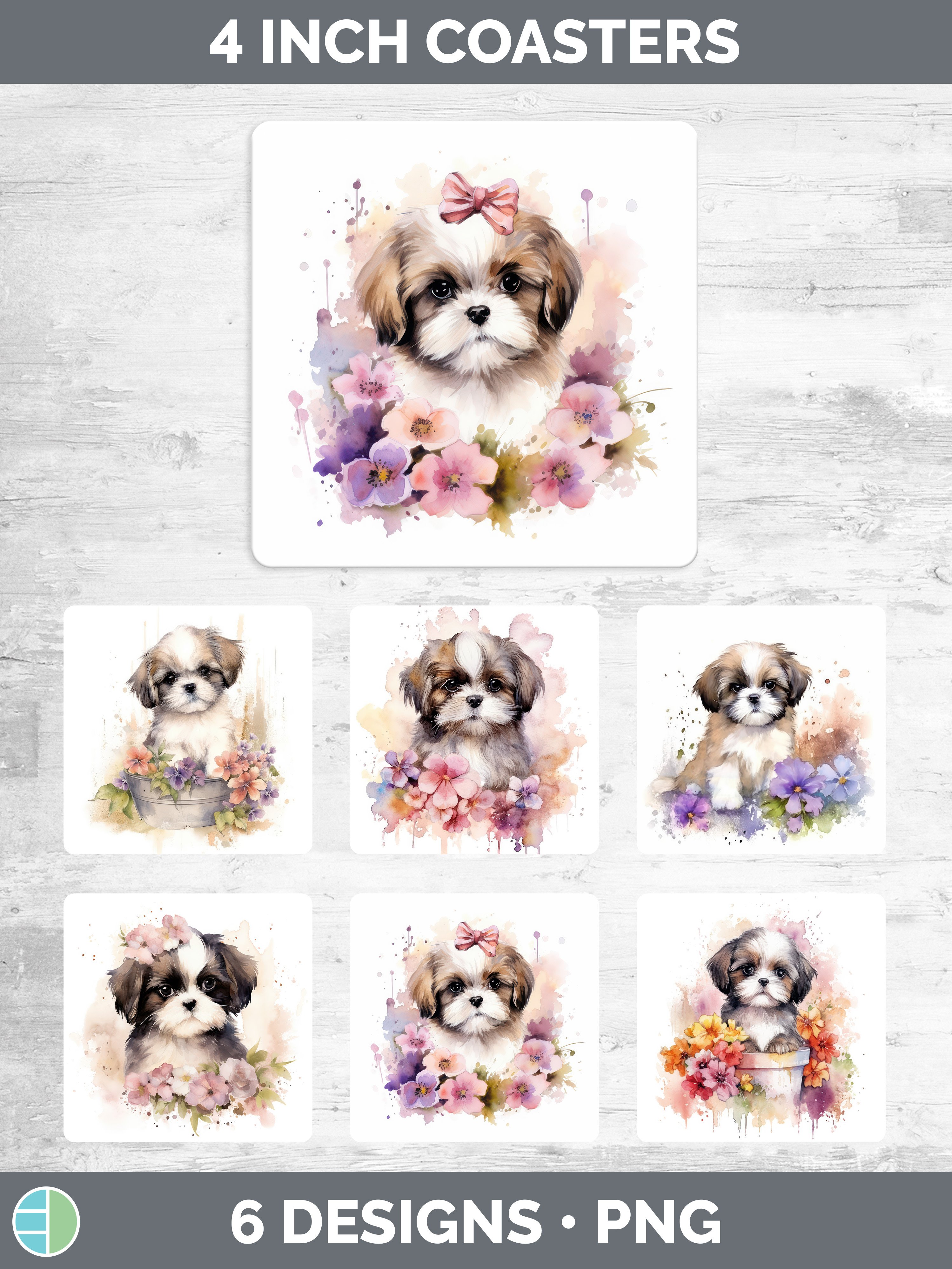 Watercolor Shih Tzu Dog Square Coaster | Sublimation Coaster