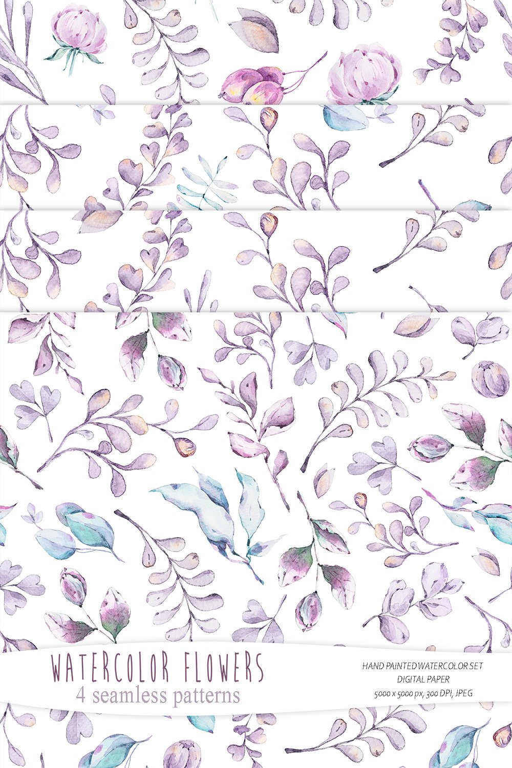 Watercolor eucalyptus seamless patterns. Digital paper pack