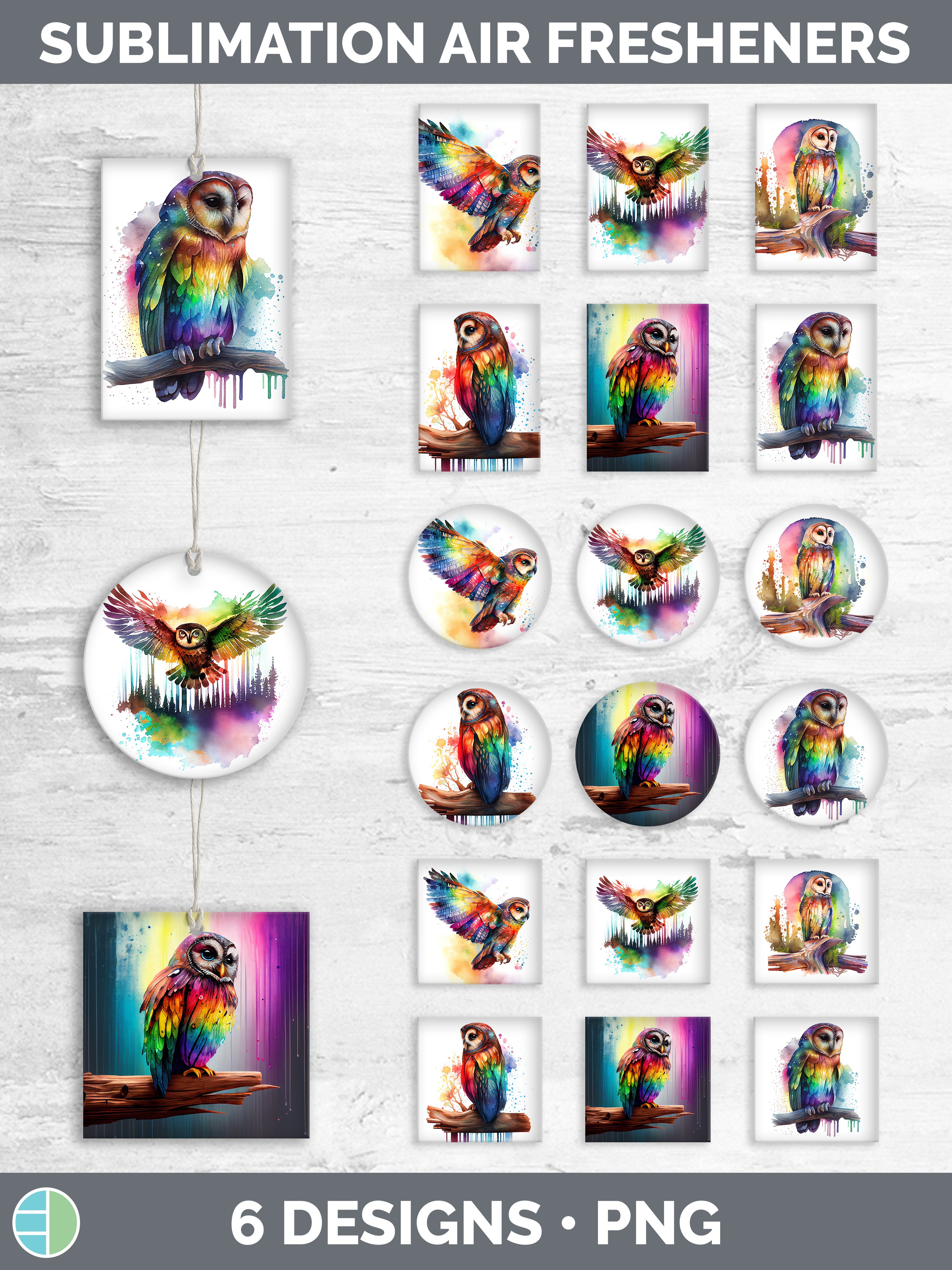 Rainbow Wood Owl Air Freshener Sublimation Car Freshener D