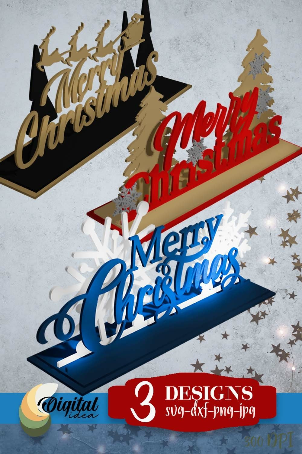 Merry Christmas laser cut files. Set of 3 (2101932)
