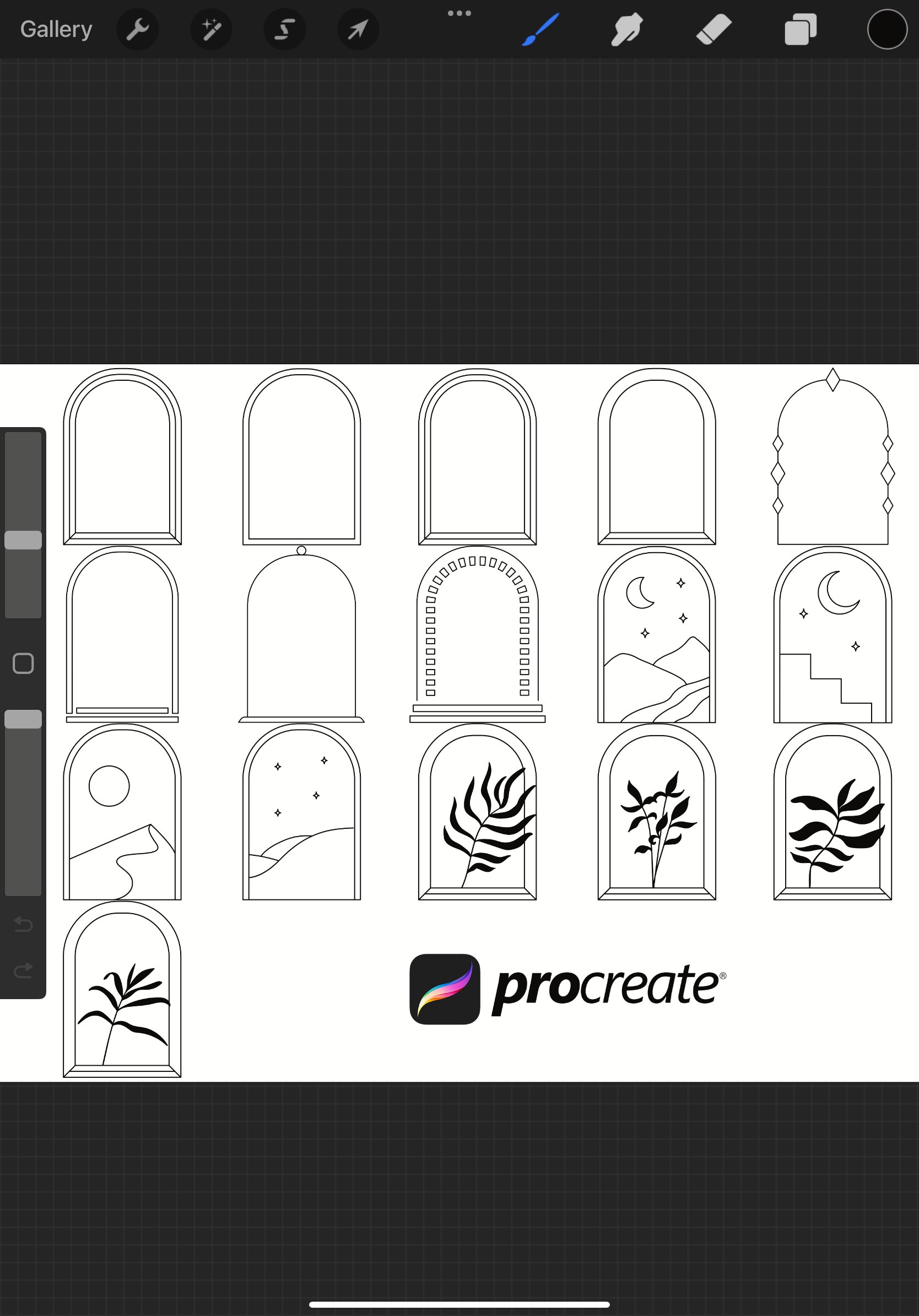 Procreate Preview Window Window View Set 1 Procreate Brush Stamps, 16 Windows