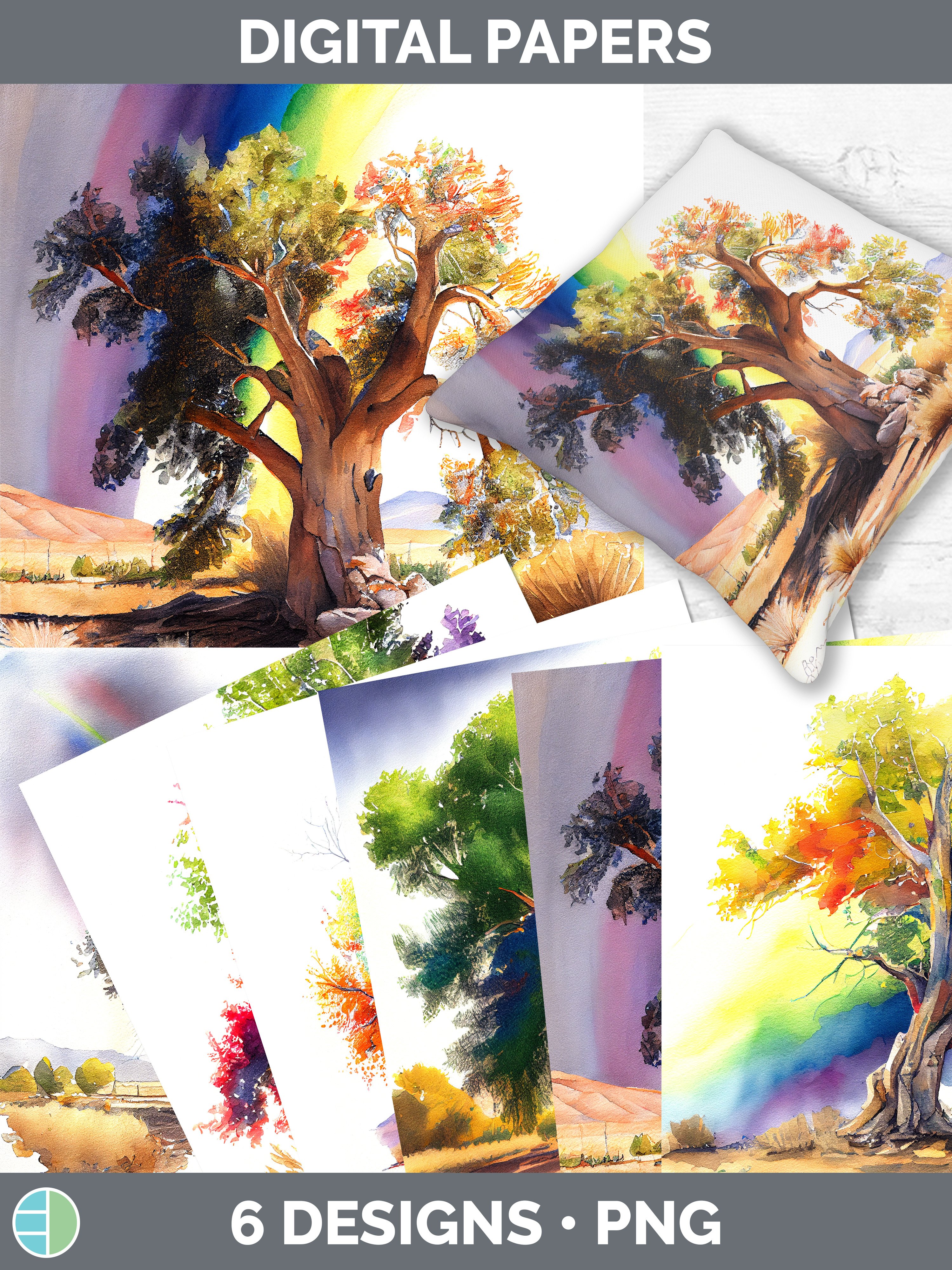 Rainbow Cottonwood Trees Paper Backgrounds | Digital Scrapbo