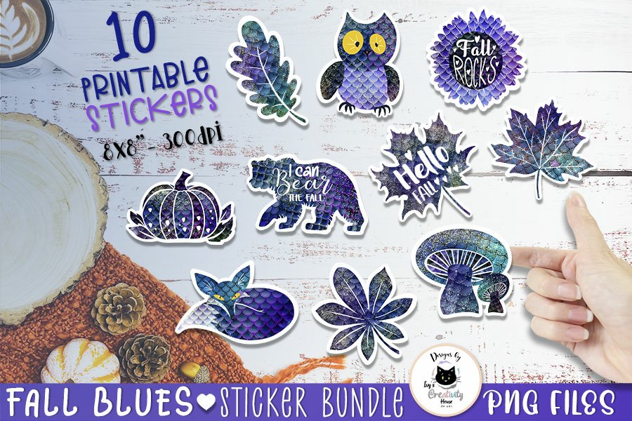 Blue fall sticker pack - print and cut
