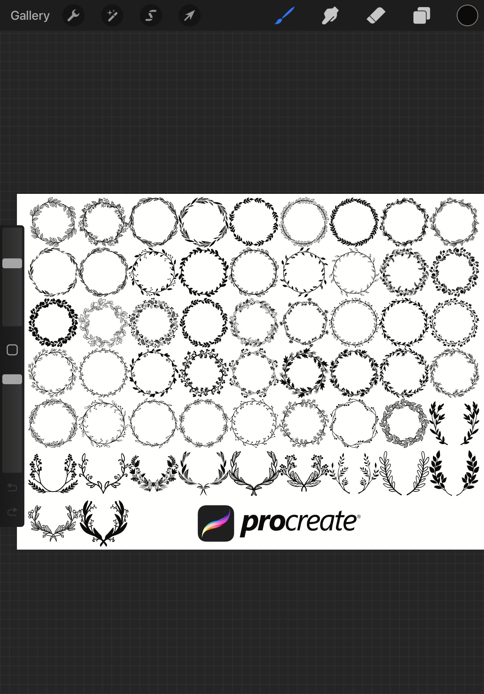 Floral Wreath Set 2 Procreate Brush Stamps, 56 Flower Wreath