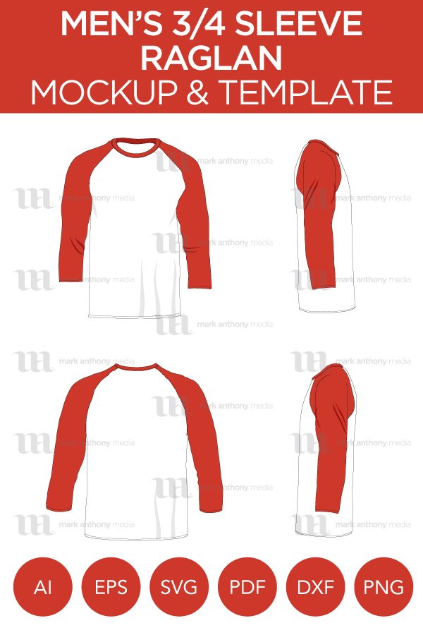 Raglan Men's 3/4 Sleeve Shirt - Vector Mockup Template