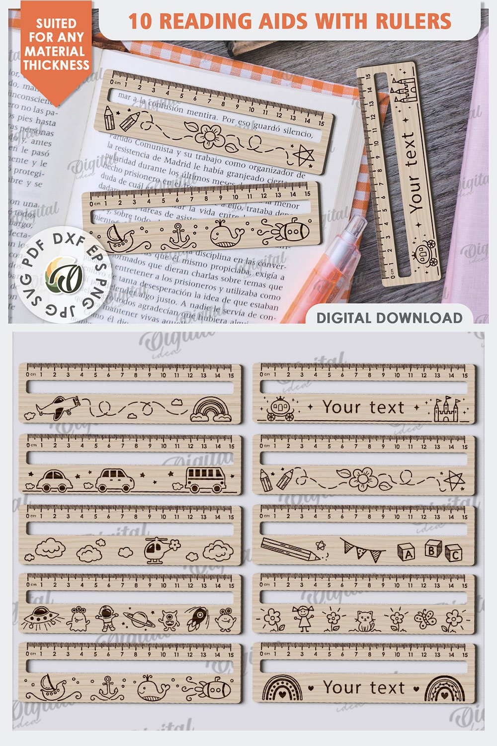 Reading Aid With Rulers Laser Cut Bundle. Wooden Rulers SVG
