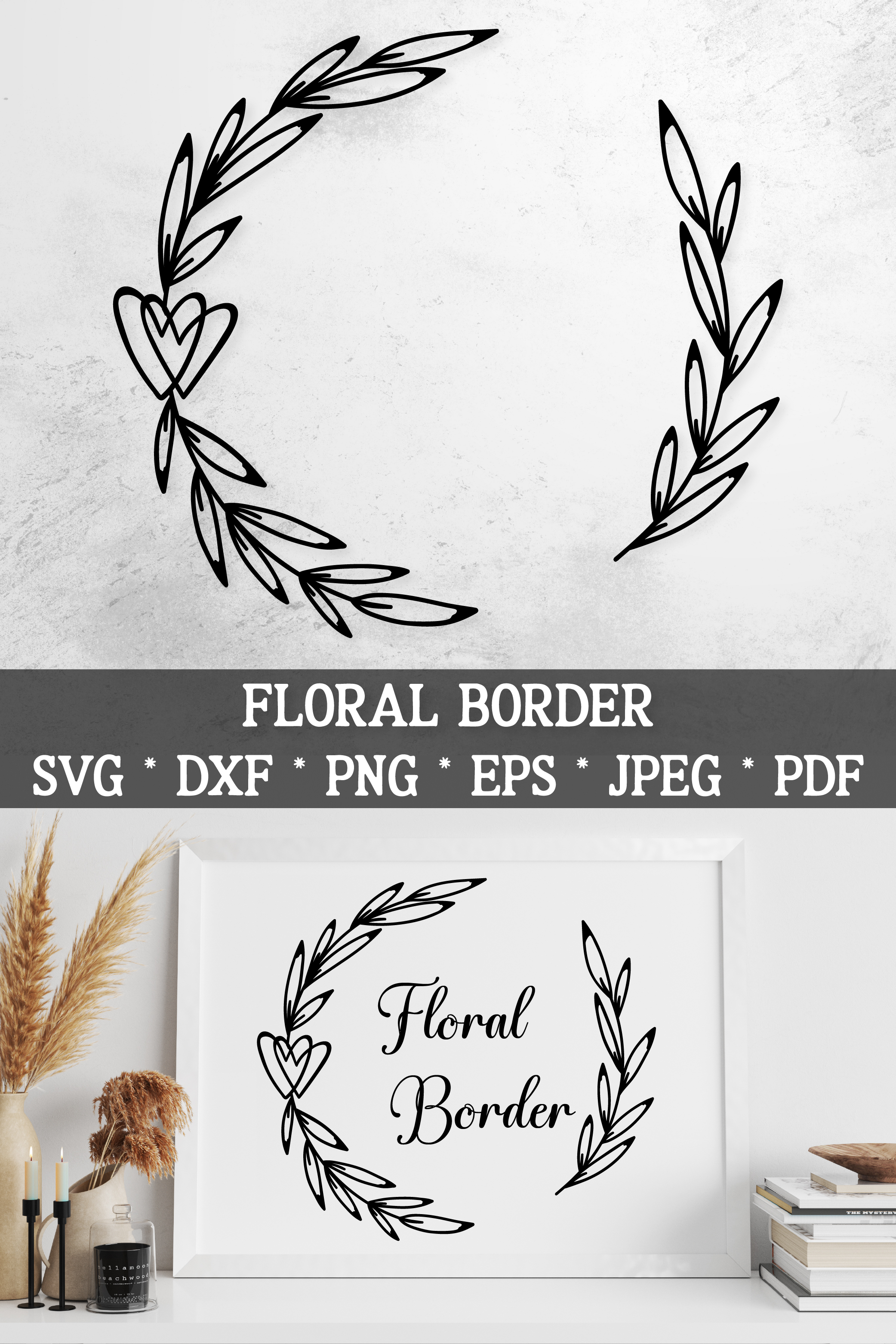 Heart Leaf Border Wreath SVG | Botanical Frame Cut File
