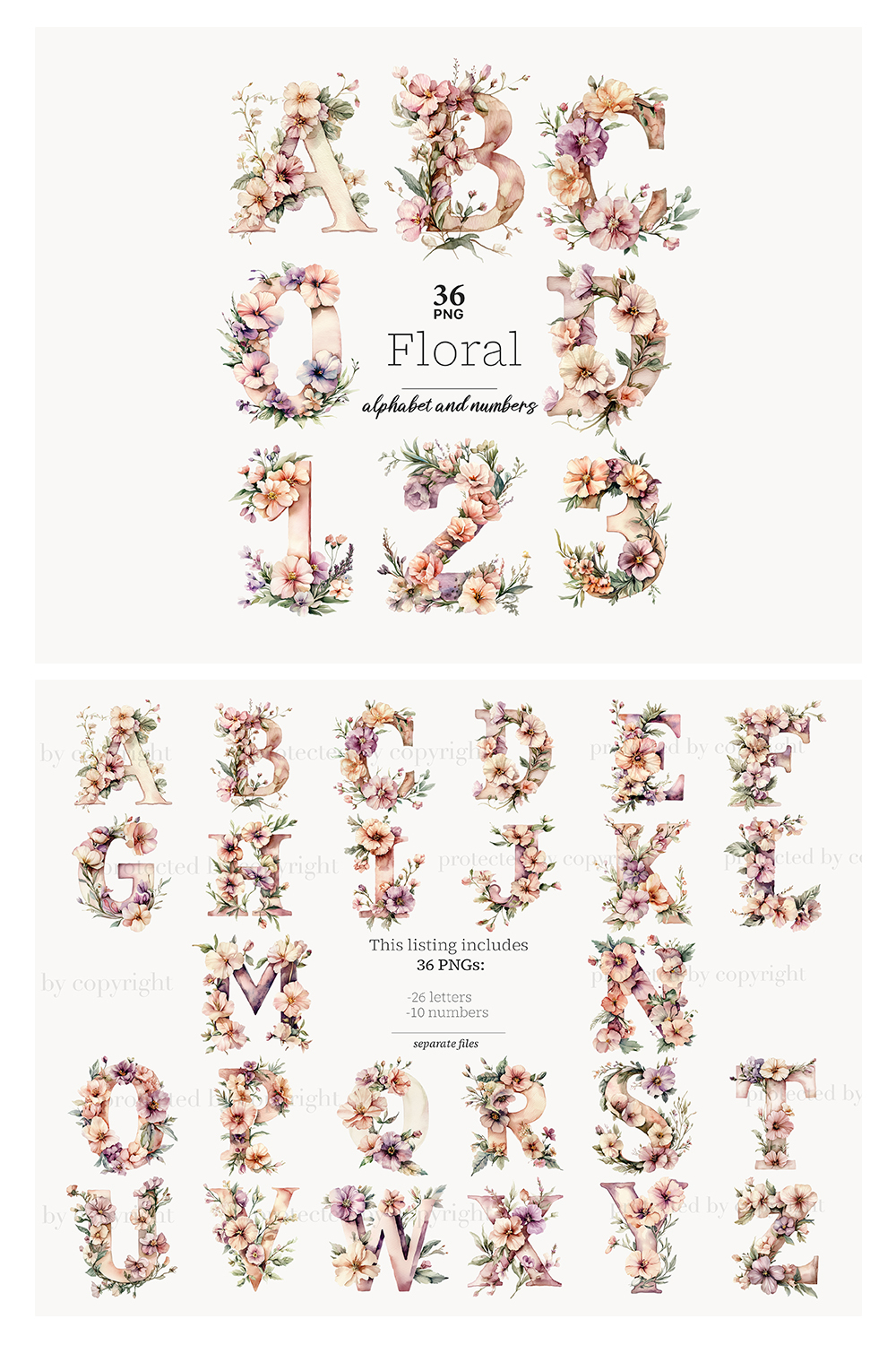 Wild Flowers Alphabet | Digital Floral Spring Letters