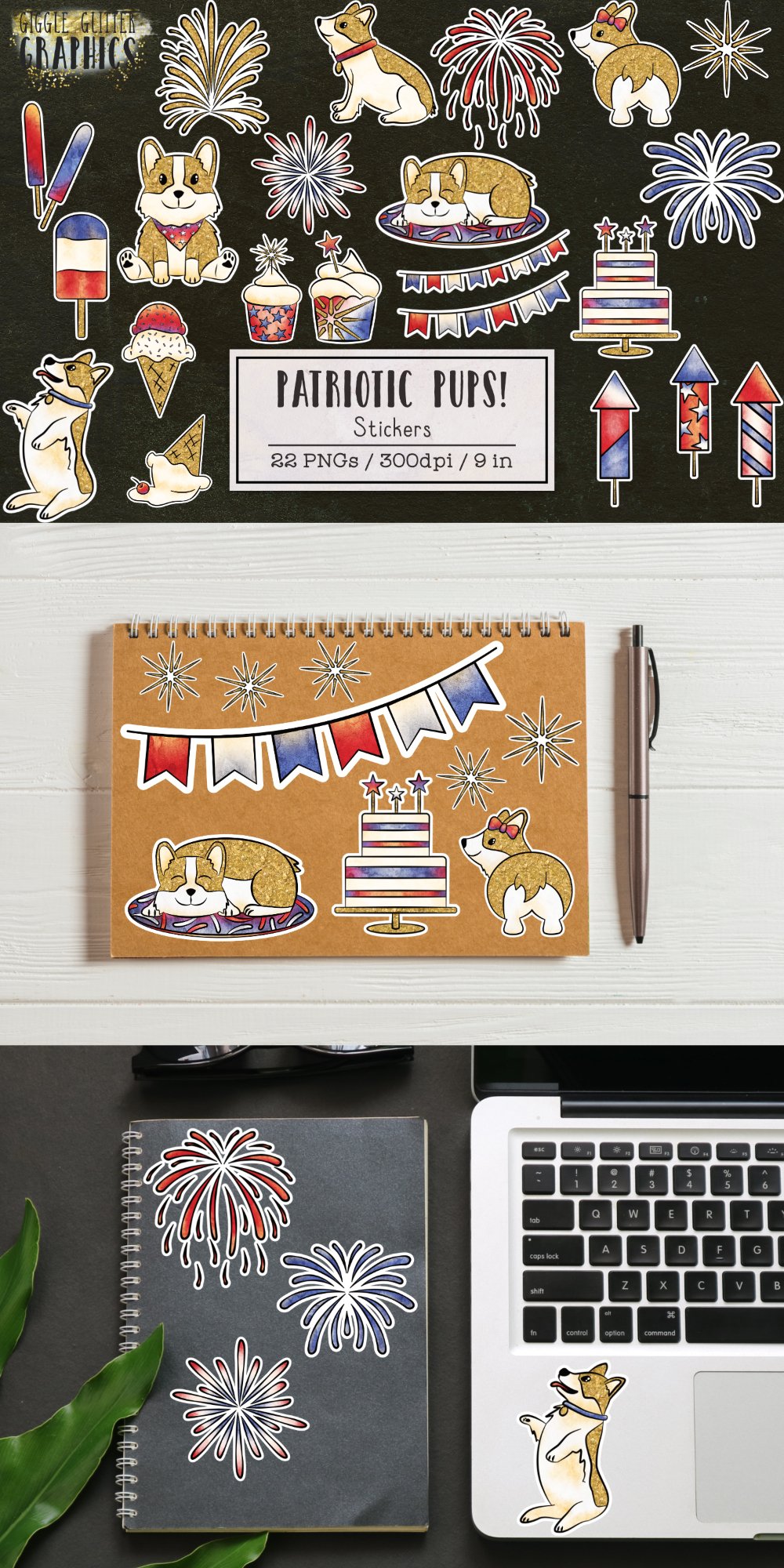 Patriotic Pups Printable Stickers | 22 PNGs