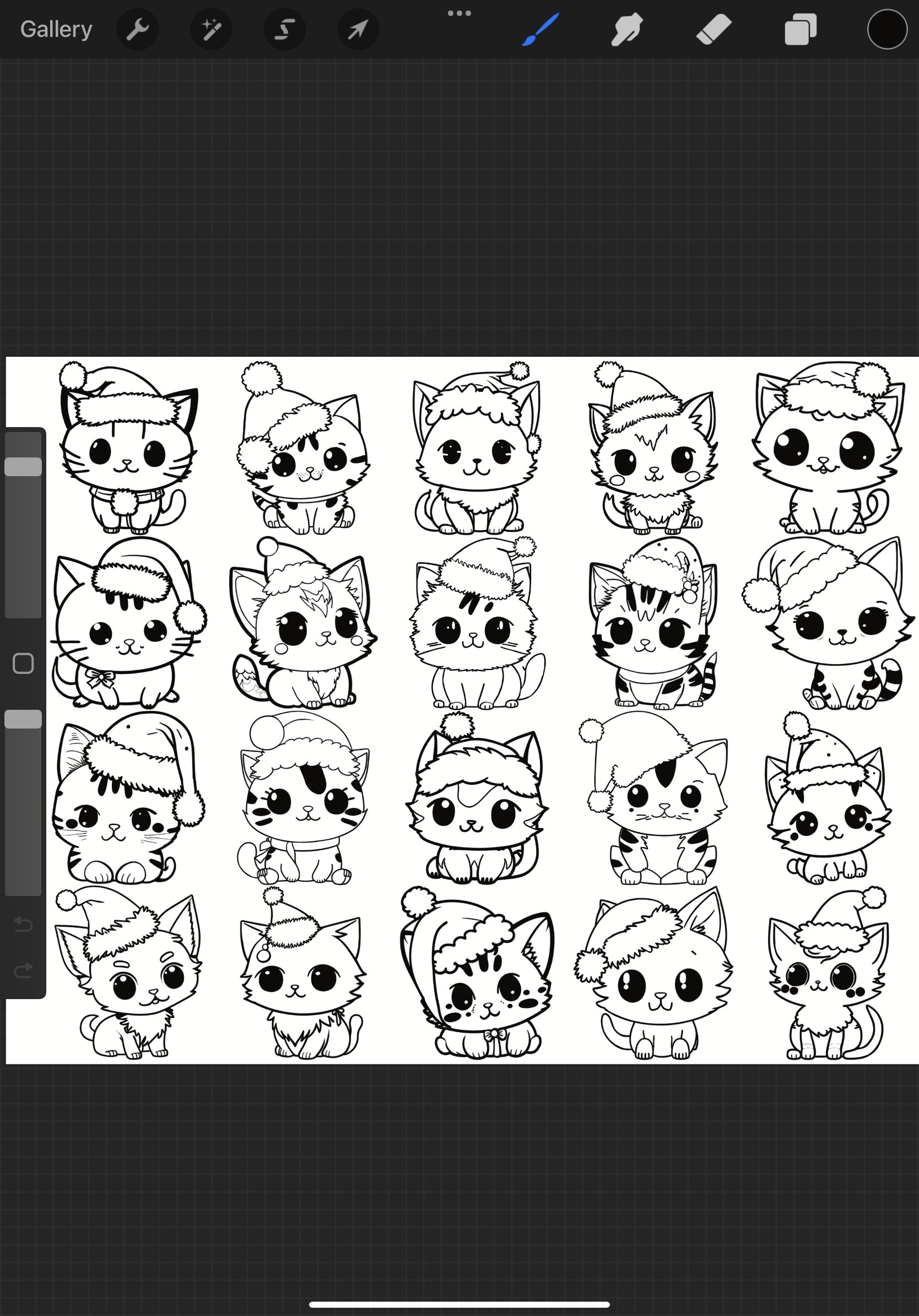 Cartoon Christmas Cats Outlines Set 1 Procreate Brush Stamps