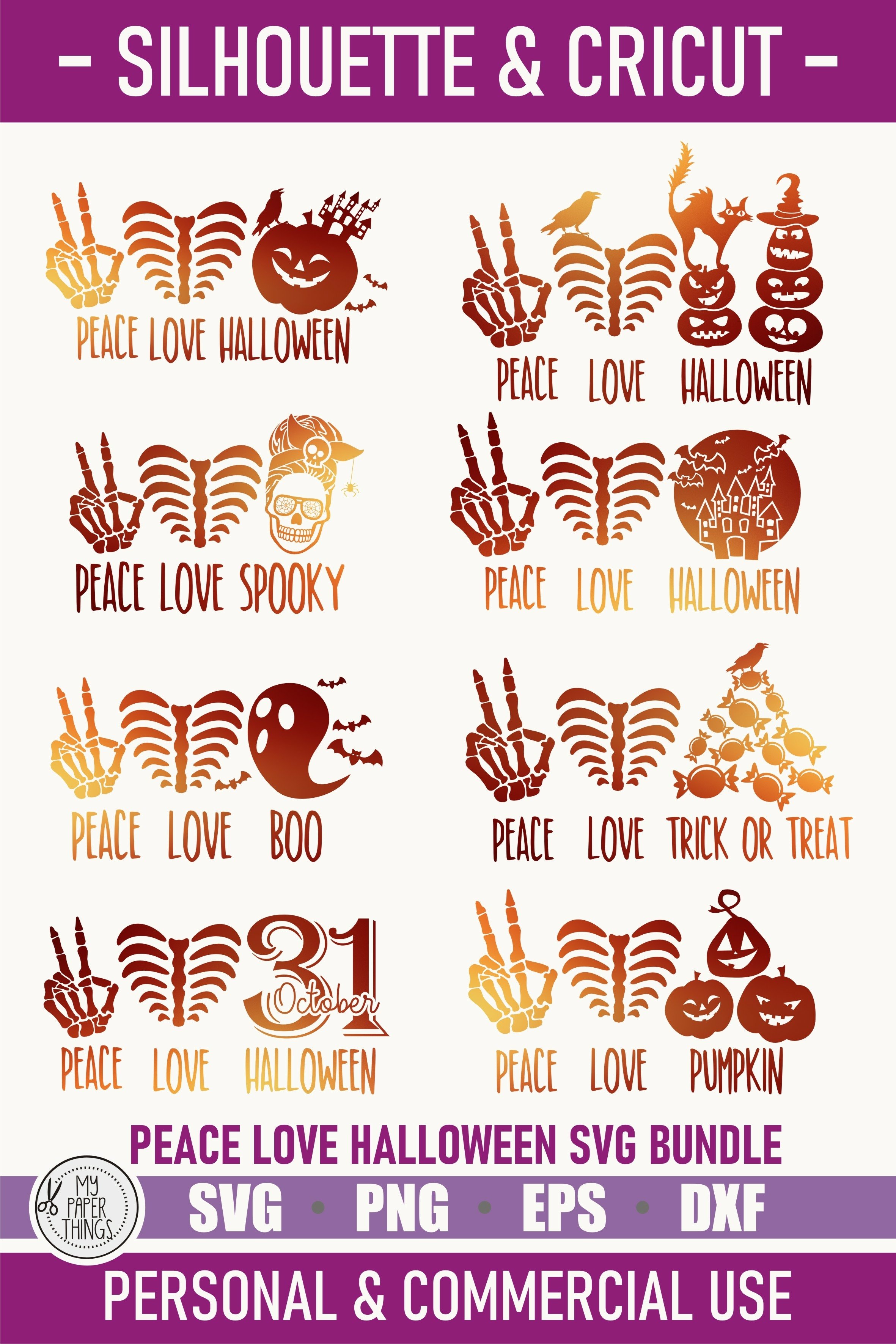Peace Love Halloween SVG and PNG Sublimation Bundle