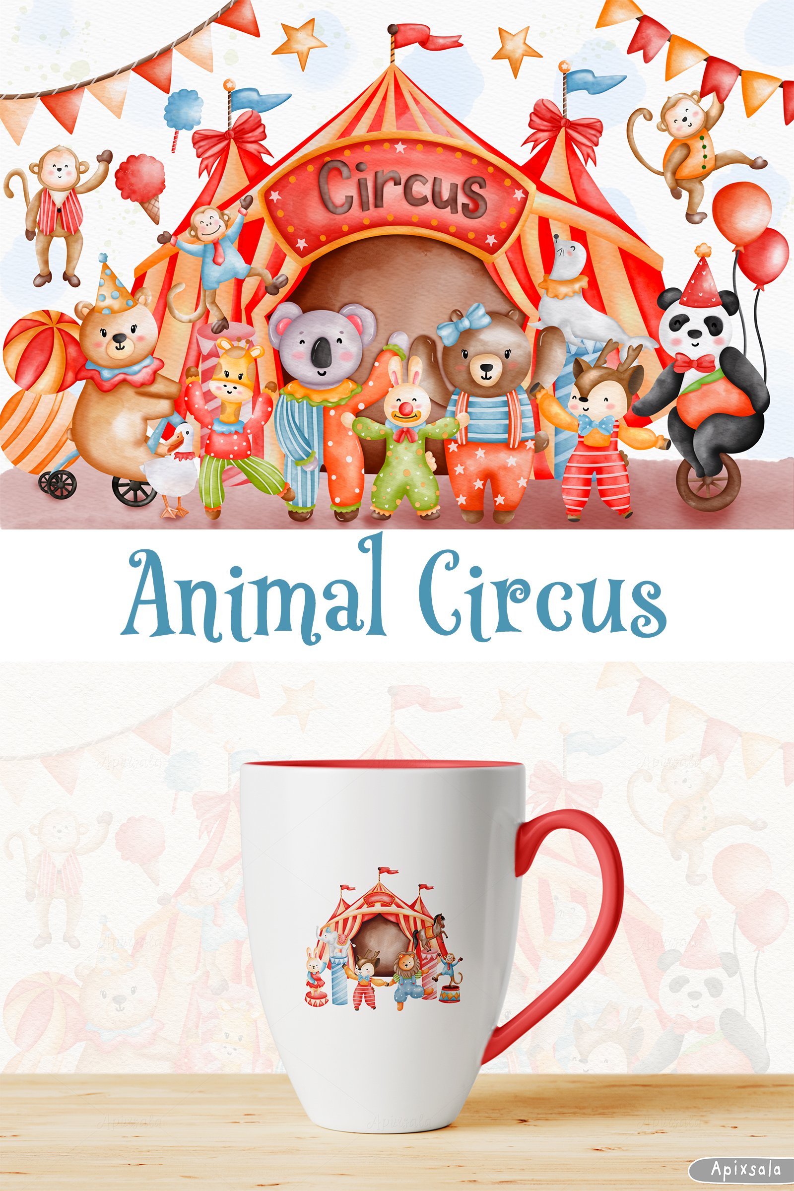 Watercolor Circus Clipart Bundle | Circus Animals Clipart