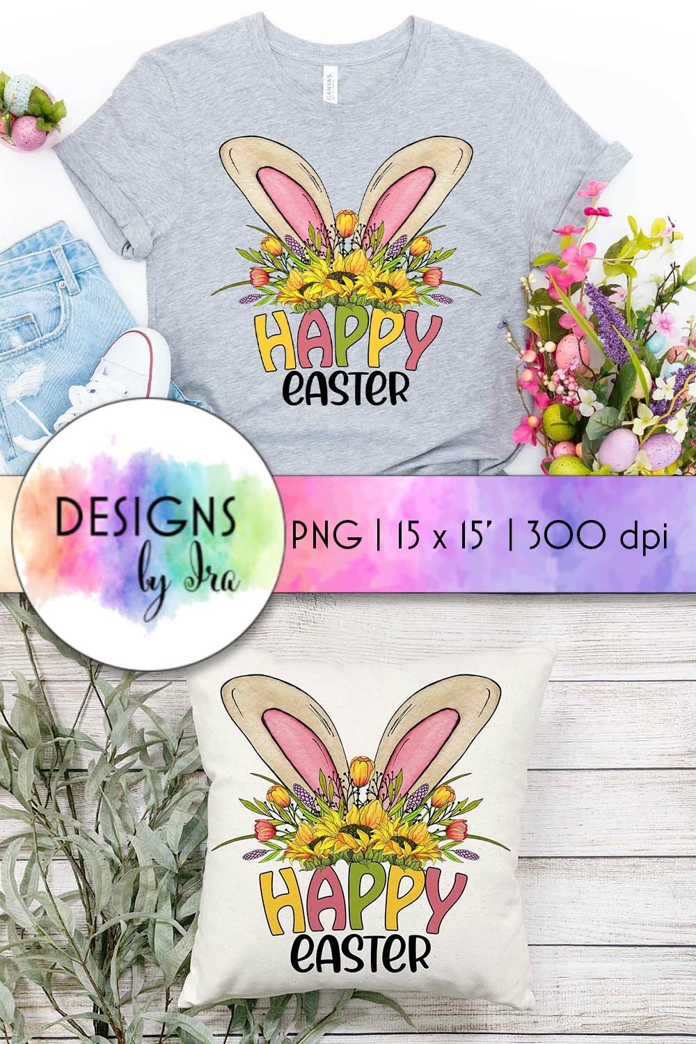 Happy Easter Sublimation | Bunny Ears with Spring Flowers
