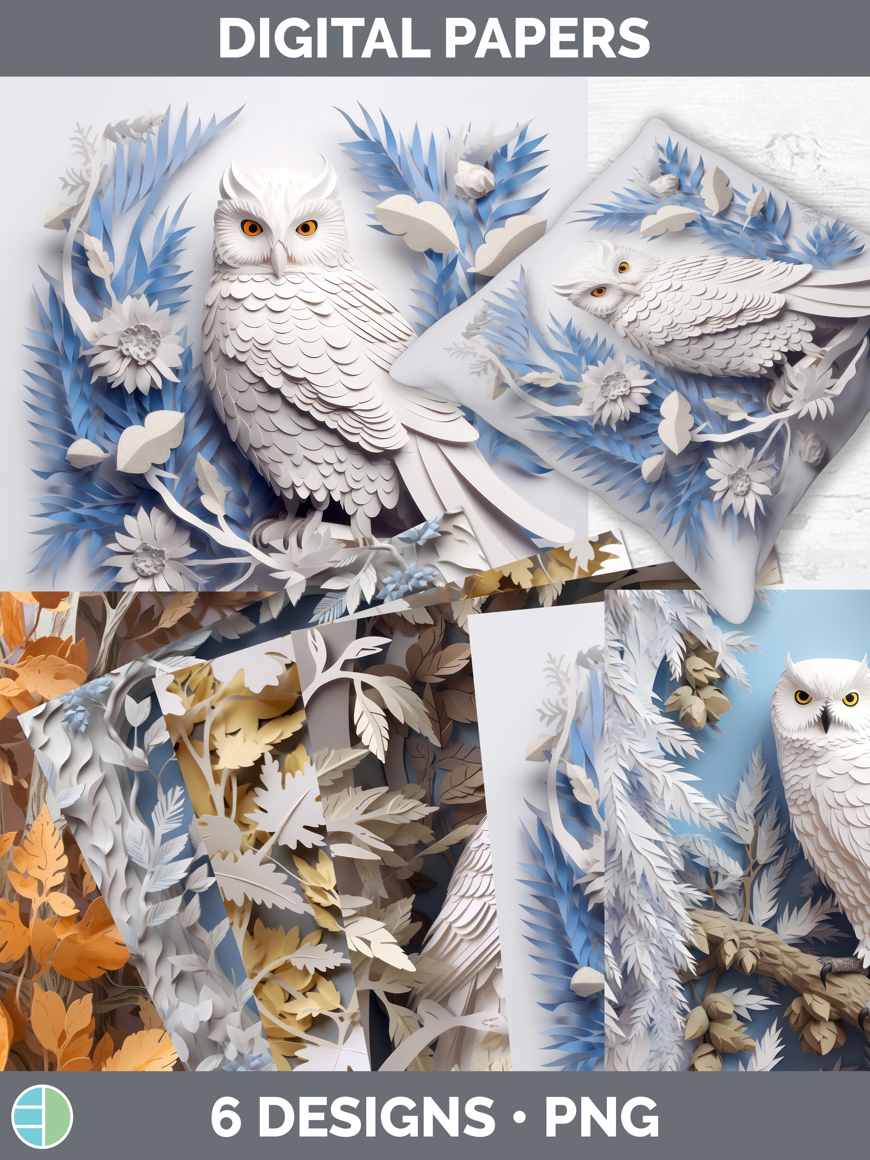 3D Paper Owl Bird Paper Backgrounds | Digital Scrapbook Pape