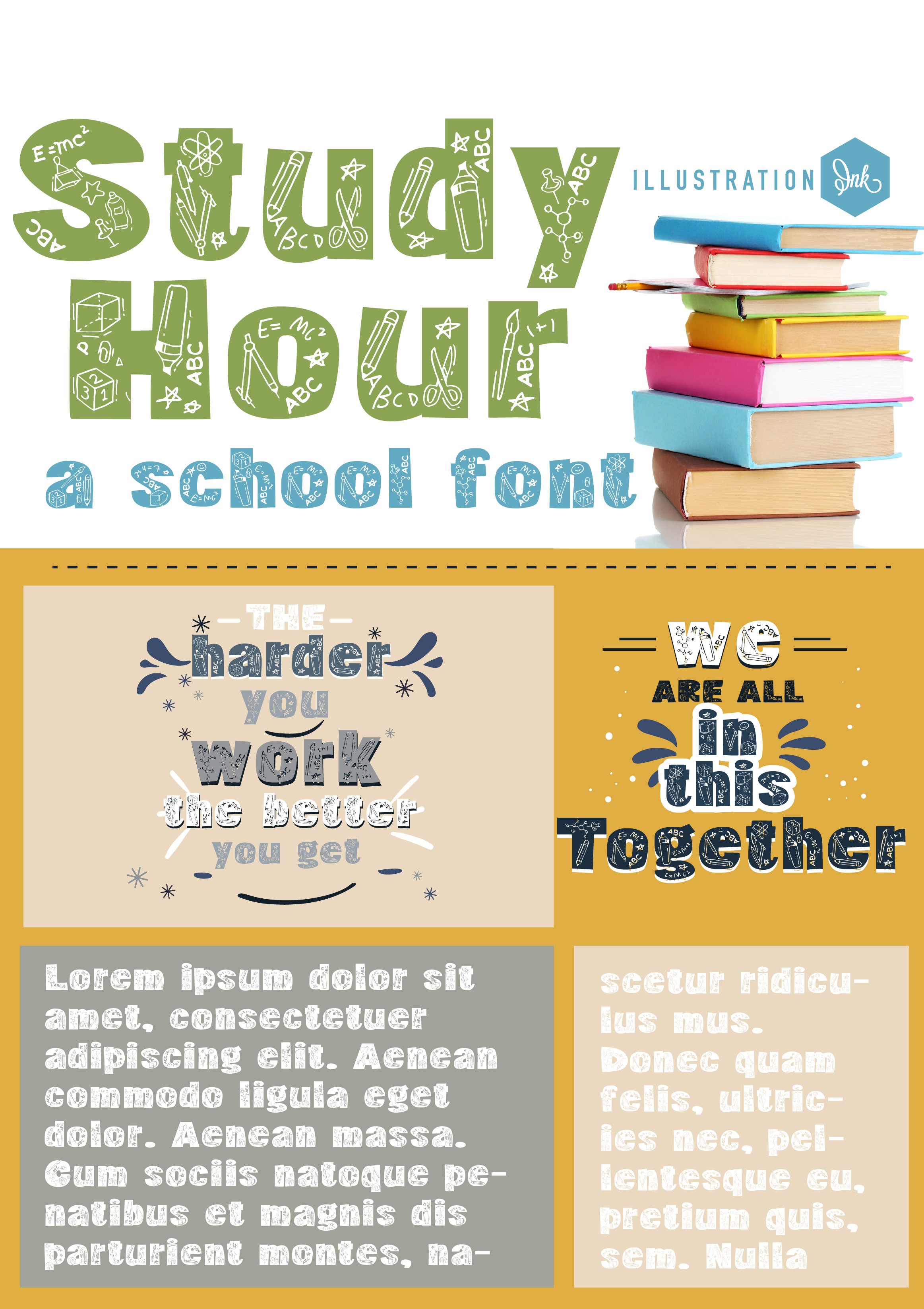 Hand-crafted, youthful school font for teachers and students