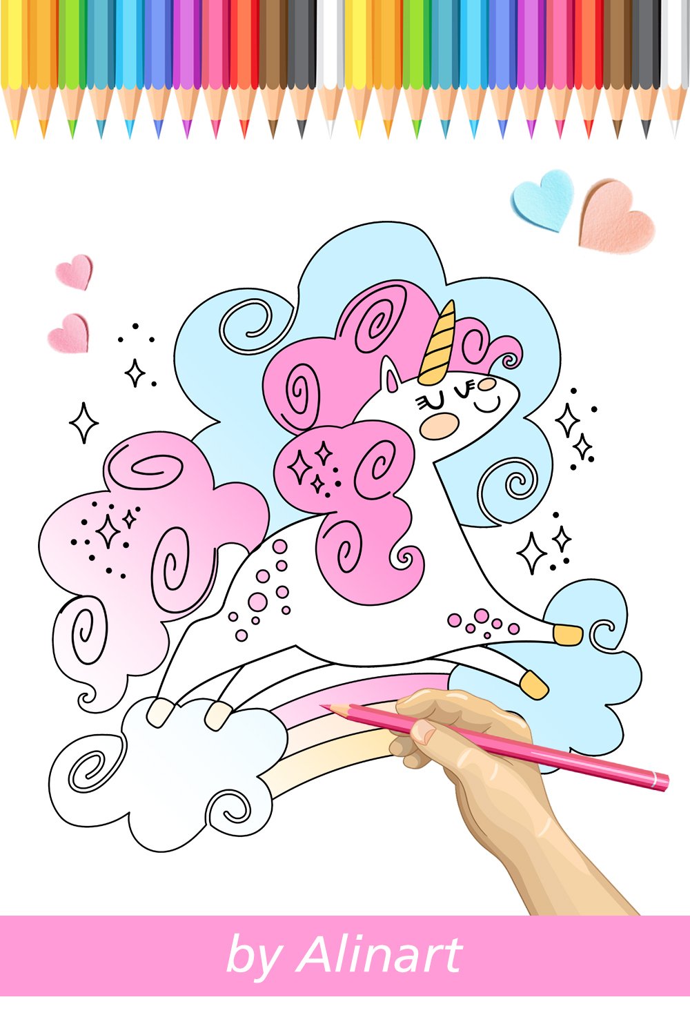 Magic funny Unicorn coloring page for kids