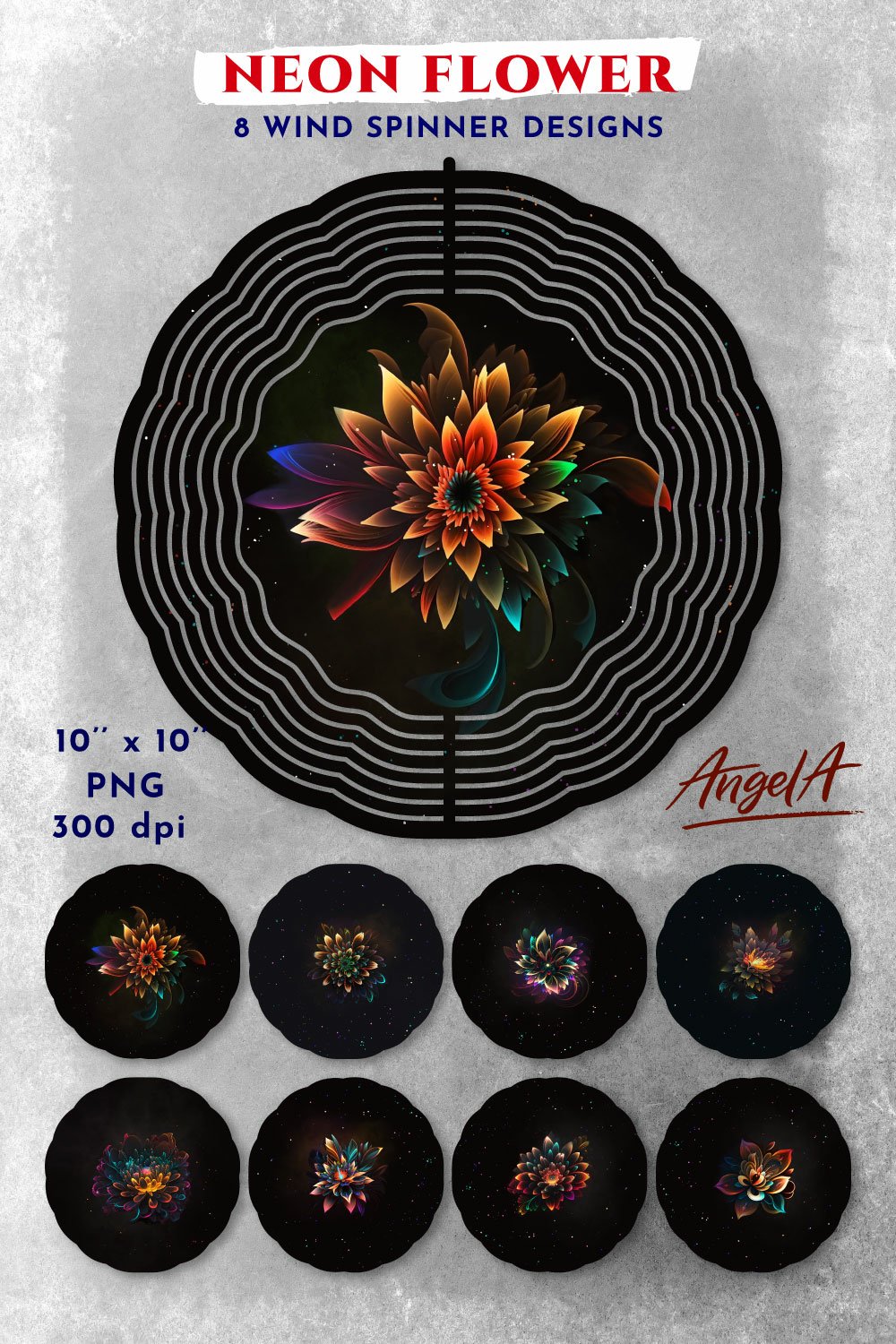Bundle of Neon abstract flower wind spinner sublimation