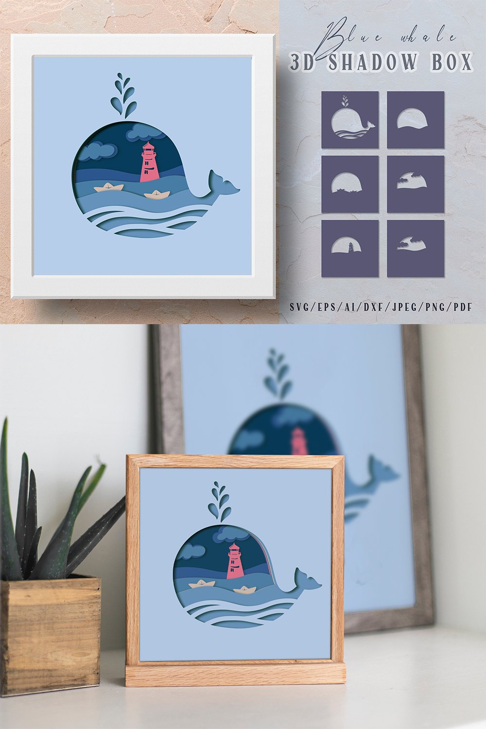 Whale 3D Shadow Box - Layered Papercut - Cutting Files - SVG