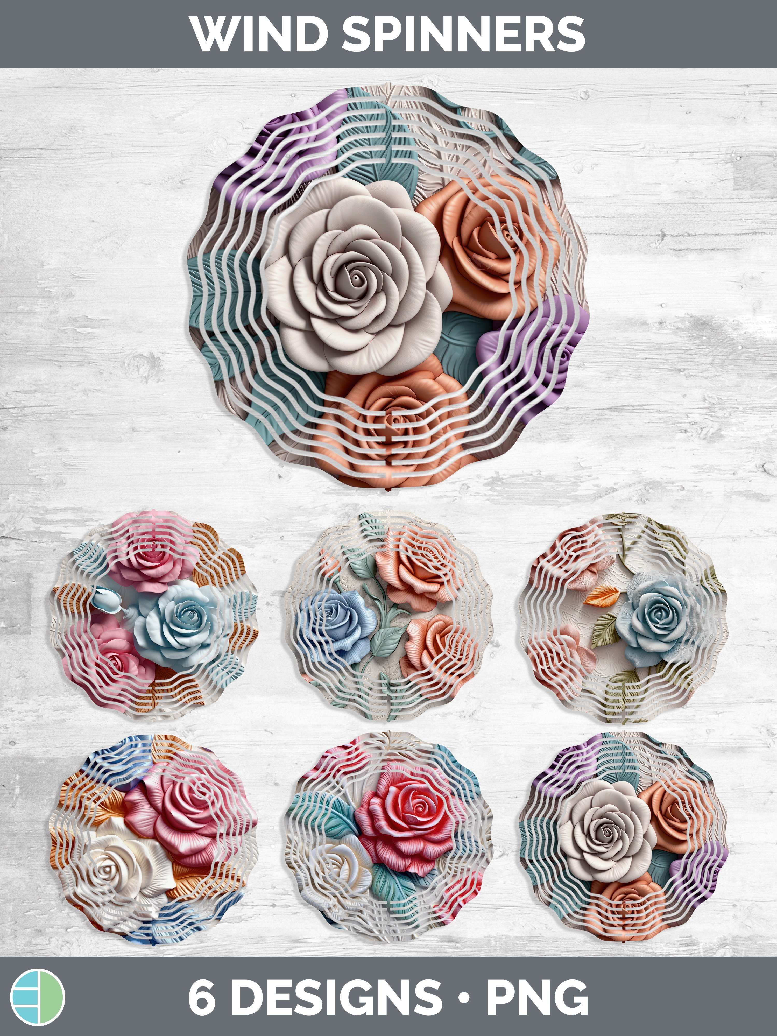 3D Rose Flowers Wind Spinner | Sublimation Spinner Designs B