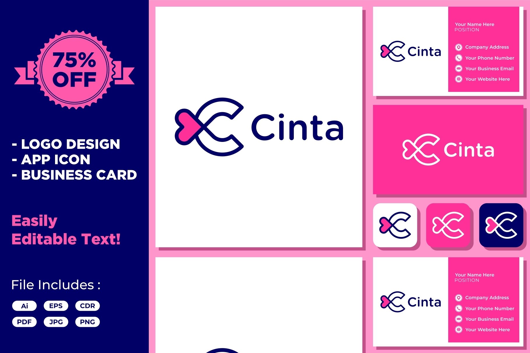 Letter C Love Heart Romance Logo Design