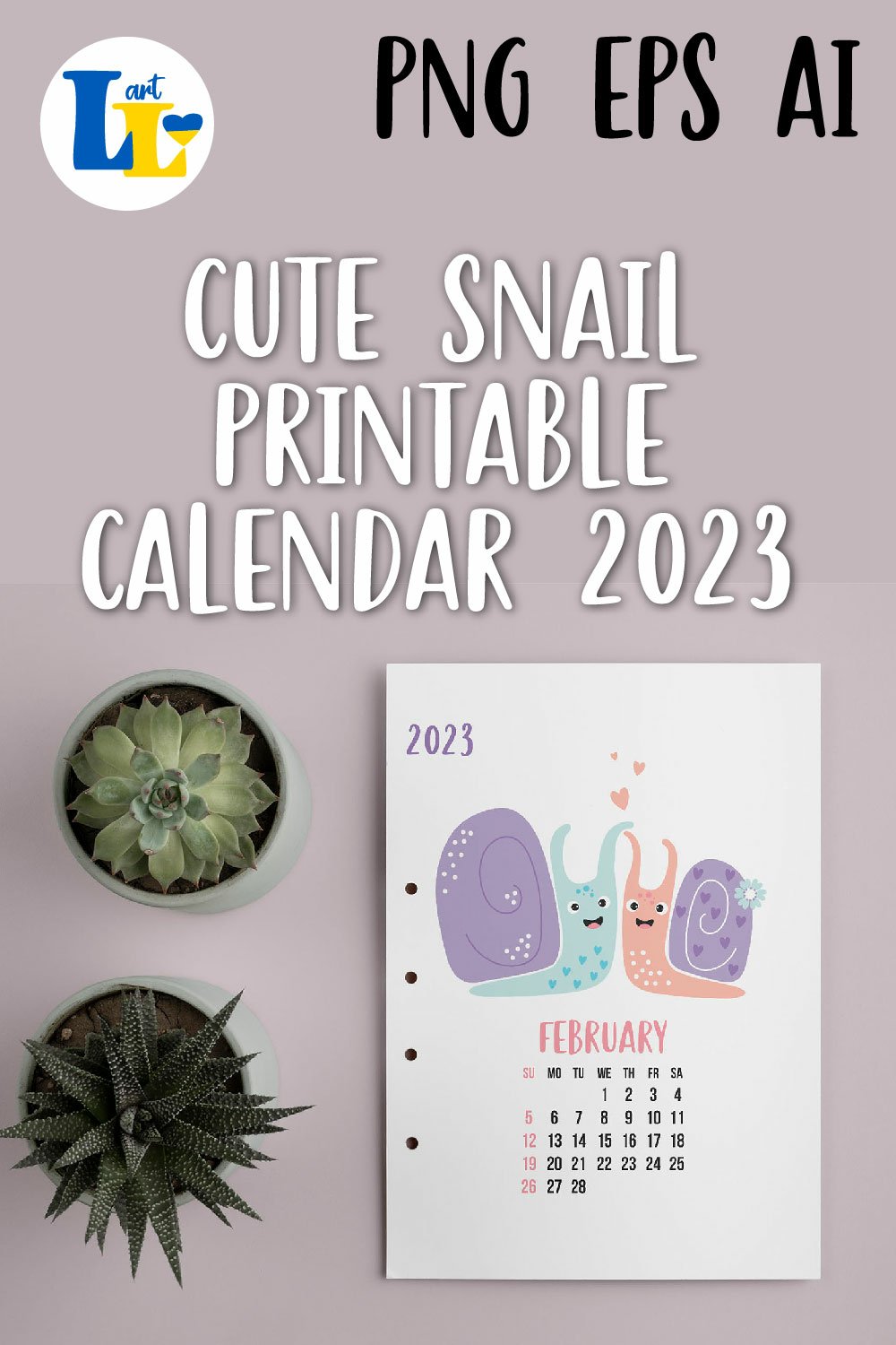 Cute snail. Kids Calendar 2023 Printable monthly template