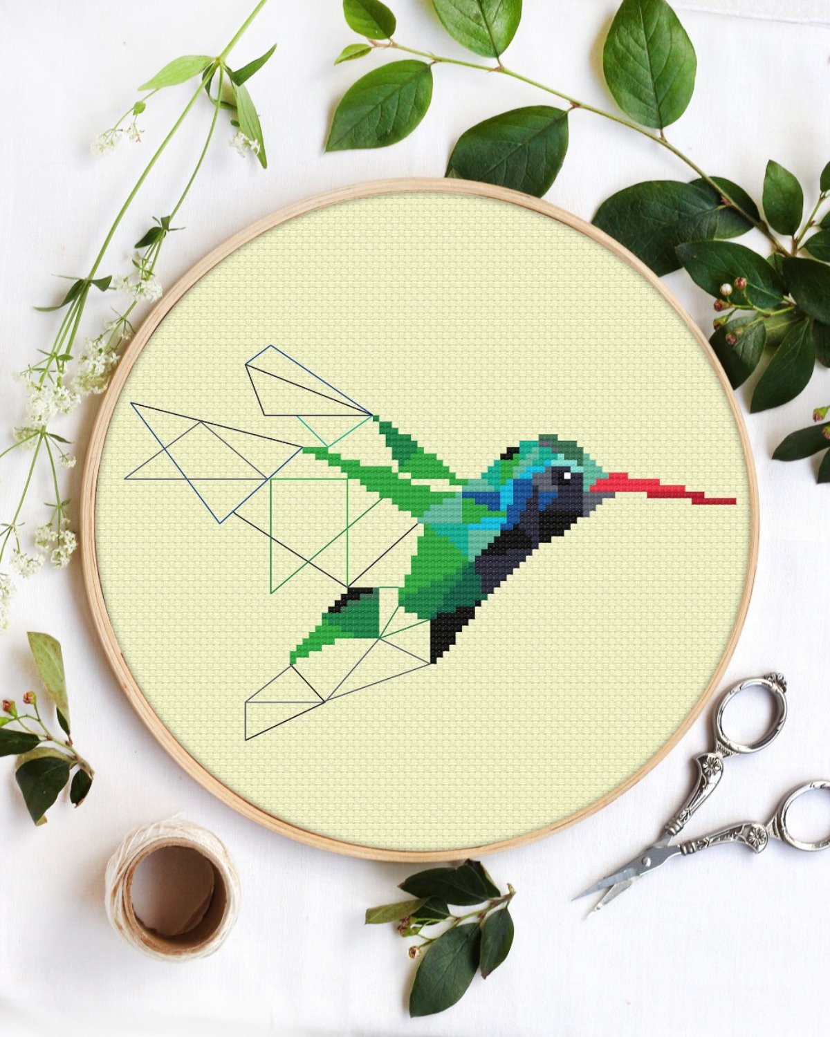 Bird Cross stitch pattern Hummingbird green Digital download
