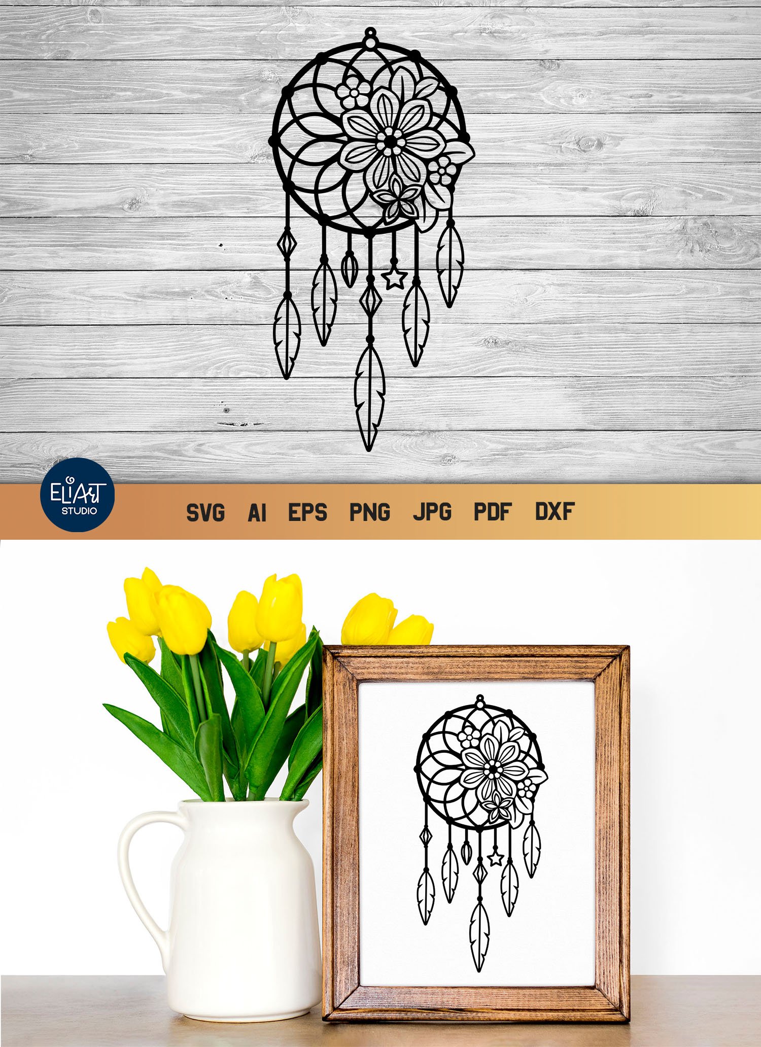 Floral Dreamer SVG Boho SVG Dream Catcher Mandala SVG