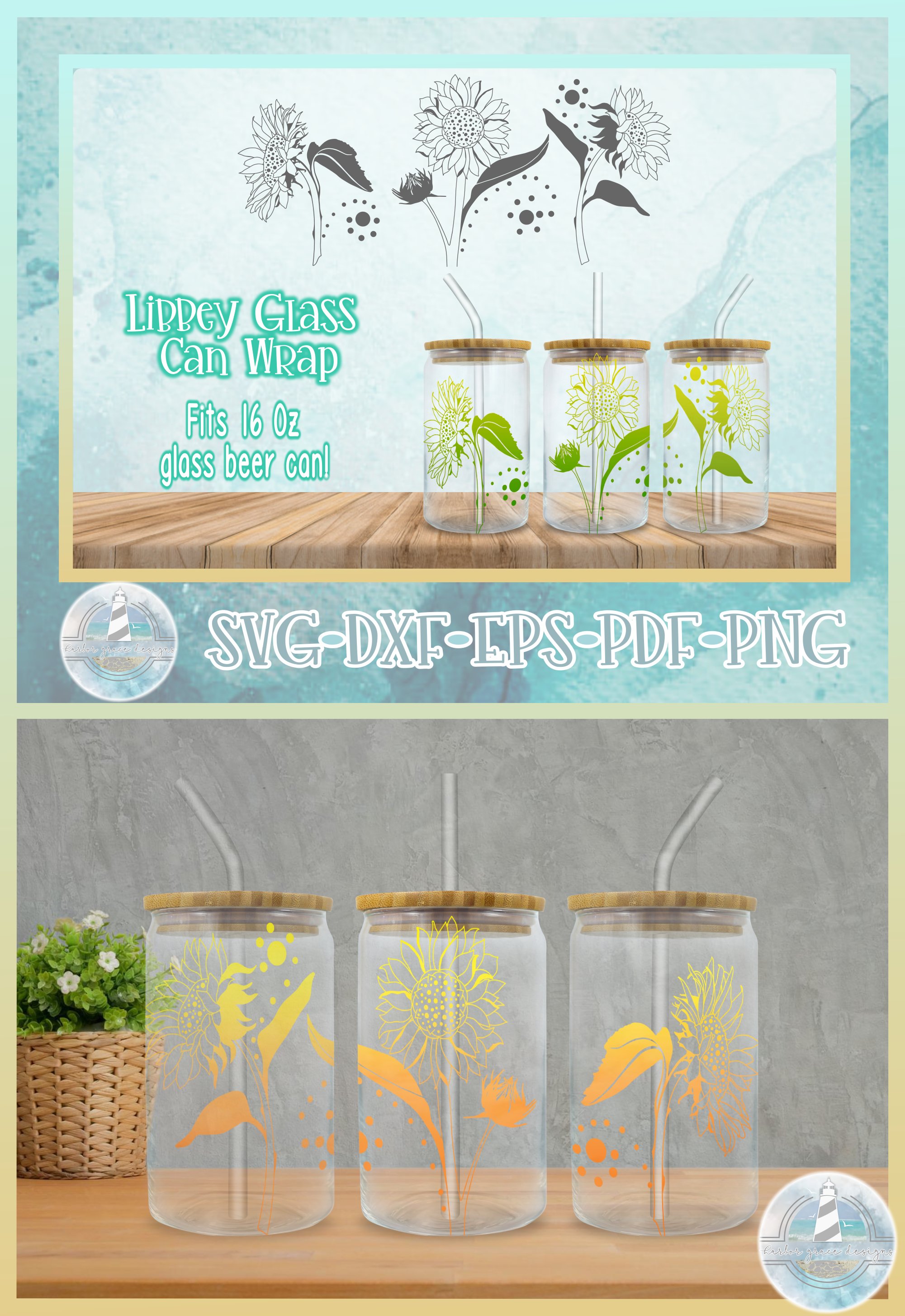 SunFlower Wrap for 16 Oz Libbey Glass Beer Can