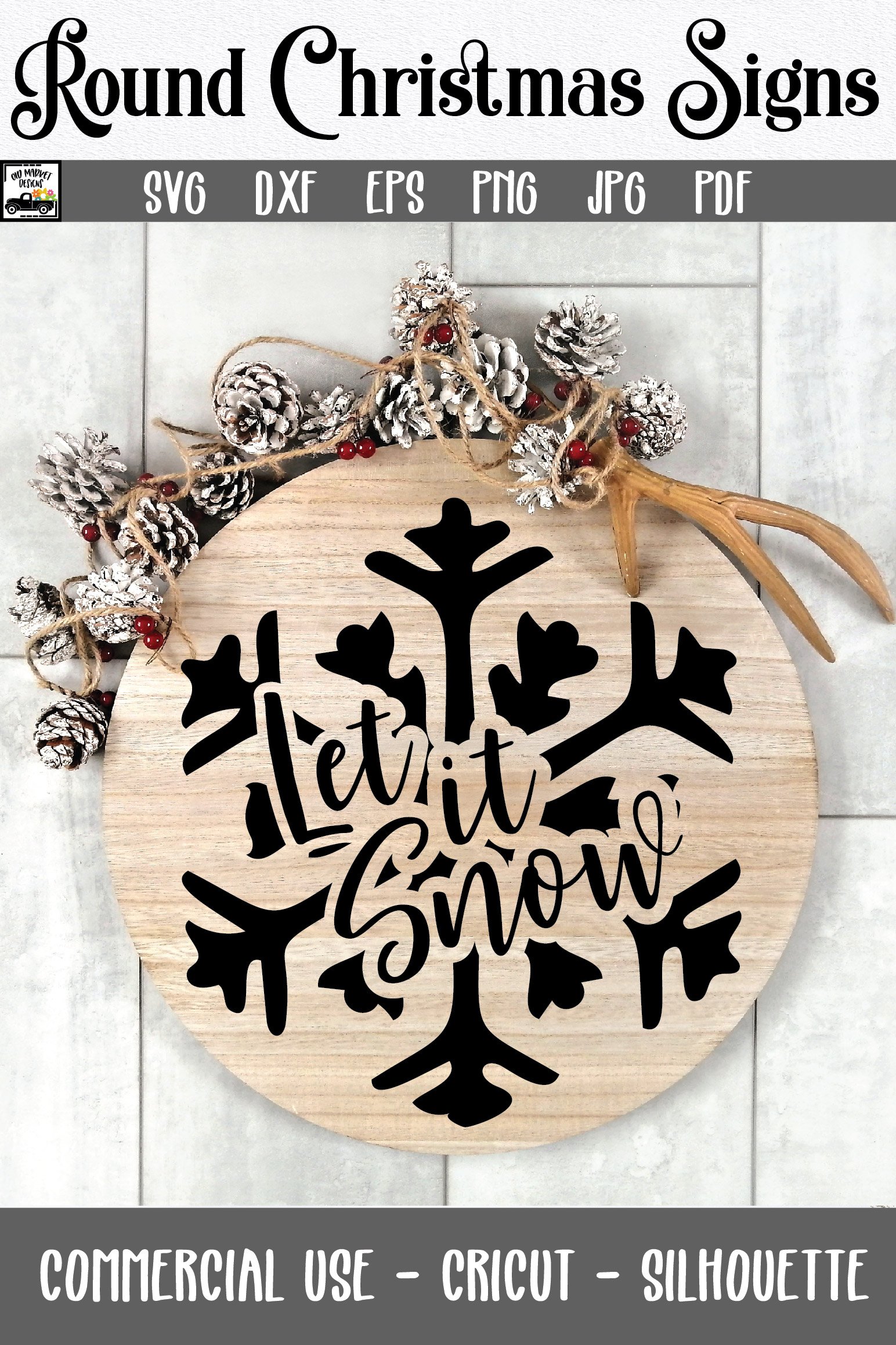 Let it Snow SVG File | Round Christmas Sign SVG File