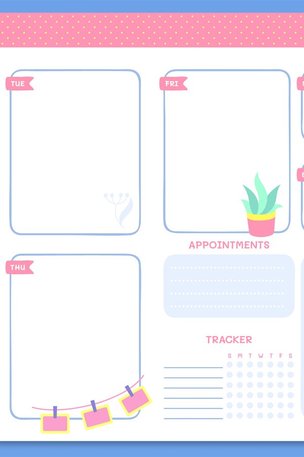 Weekly planner template. Appointments and tracker sections a