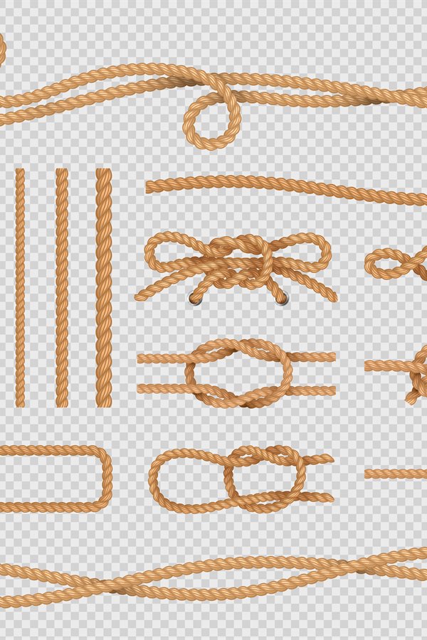 Ship rope elements. Realistic marine loops and knots. Nautic