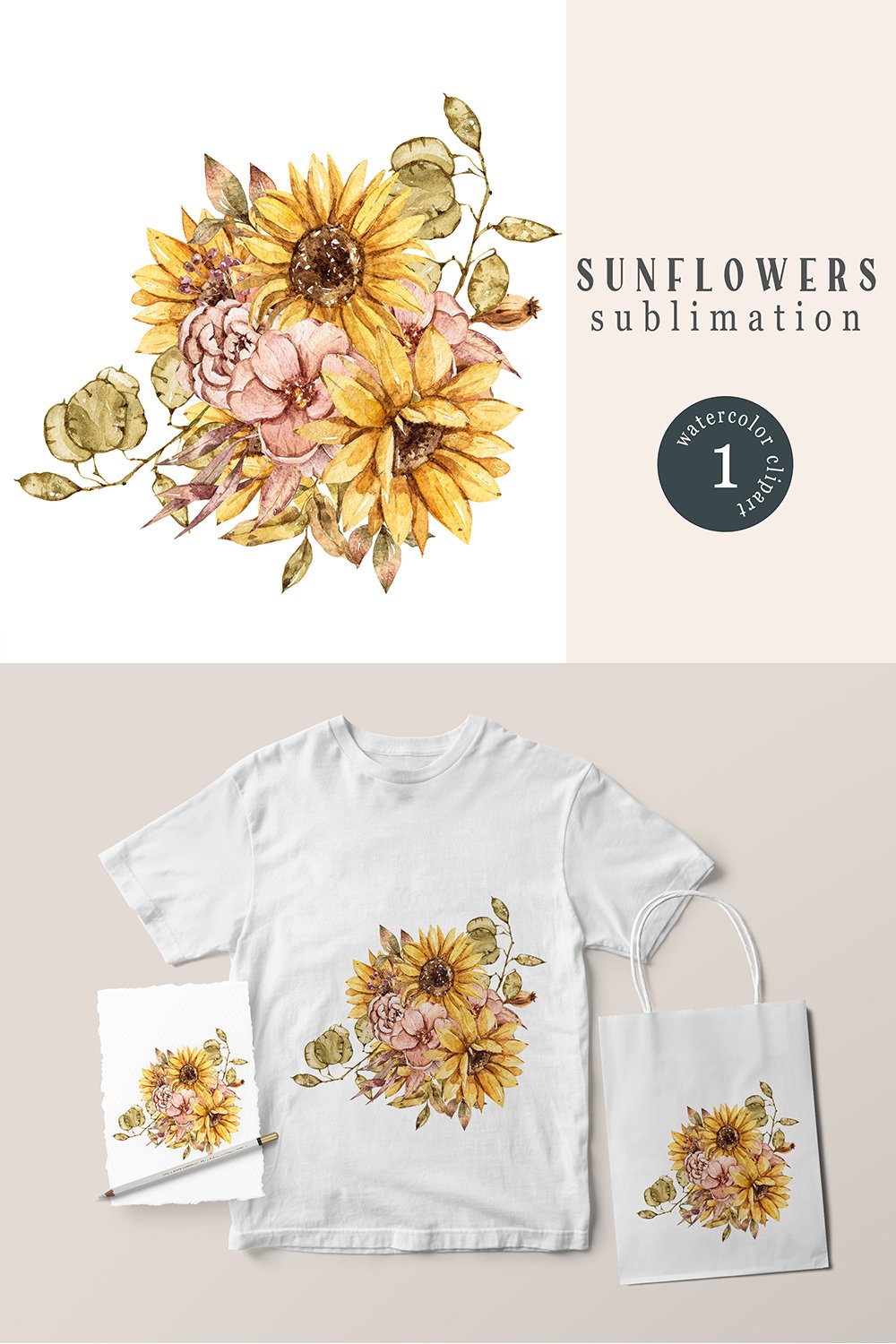 watercolor sunflower sublimation / sunflower clipart- png