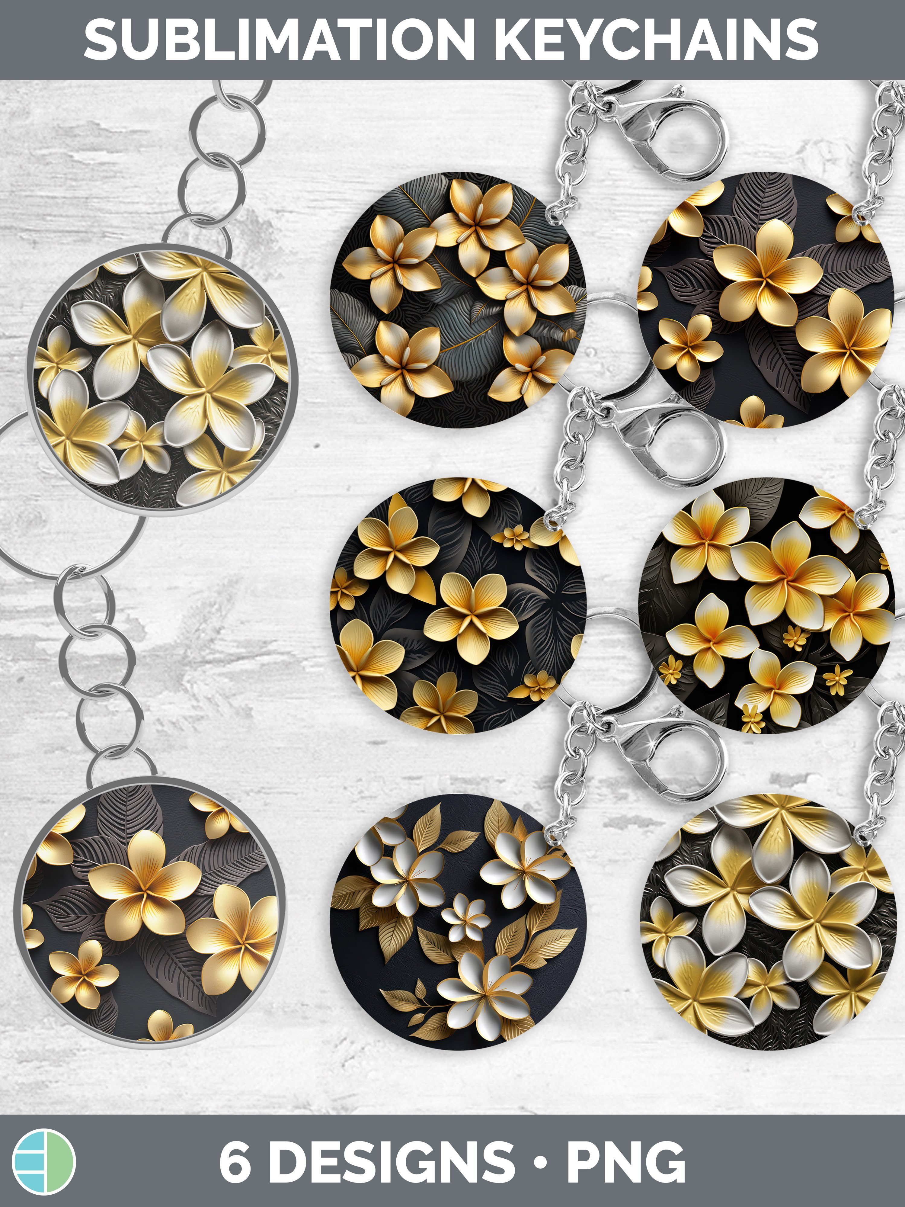 3D Elegant Plumeria Flowers Keychain Sublimation Keyring D