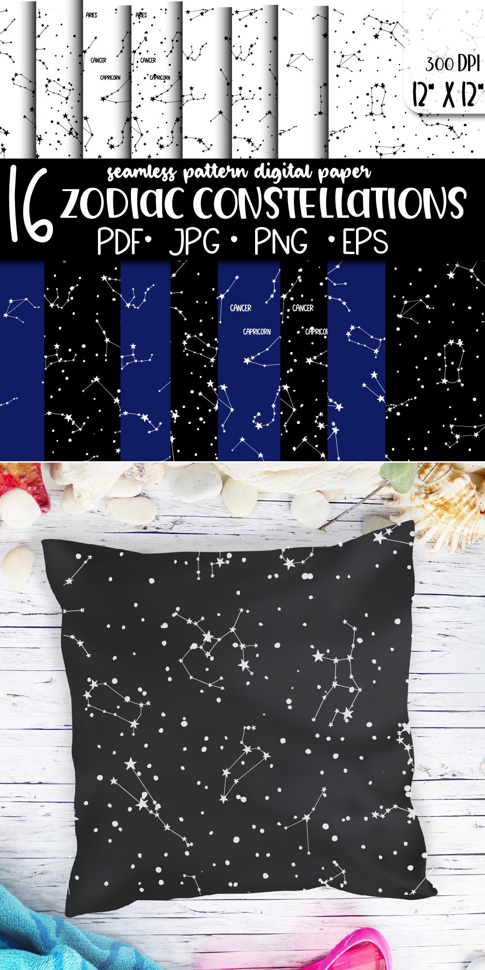 zodiac constellations seamless pattern digital (2209176)