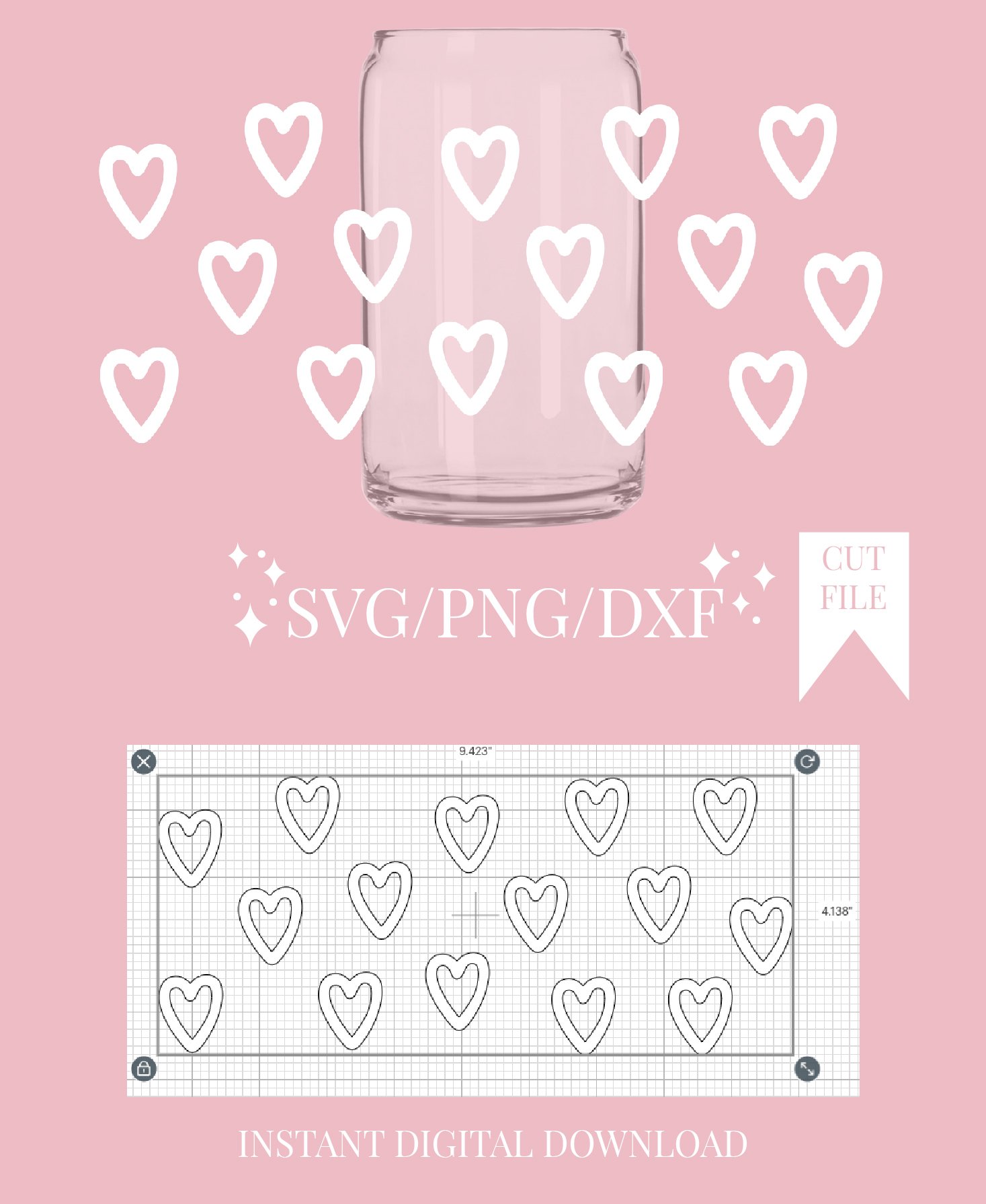 Hearts Can Glass Wrap SVG, Love Full Wrap 16oz, Hearts svg